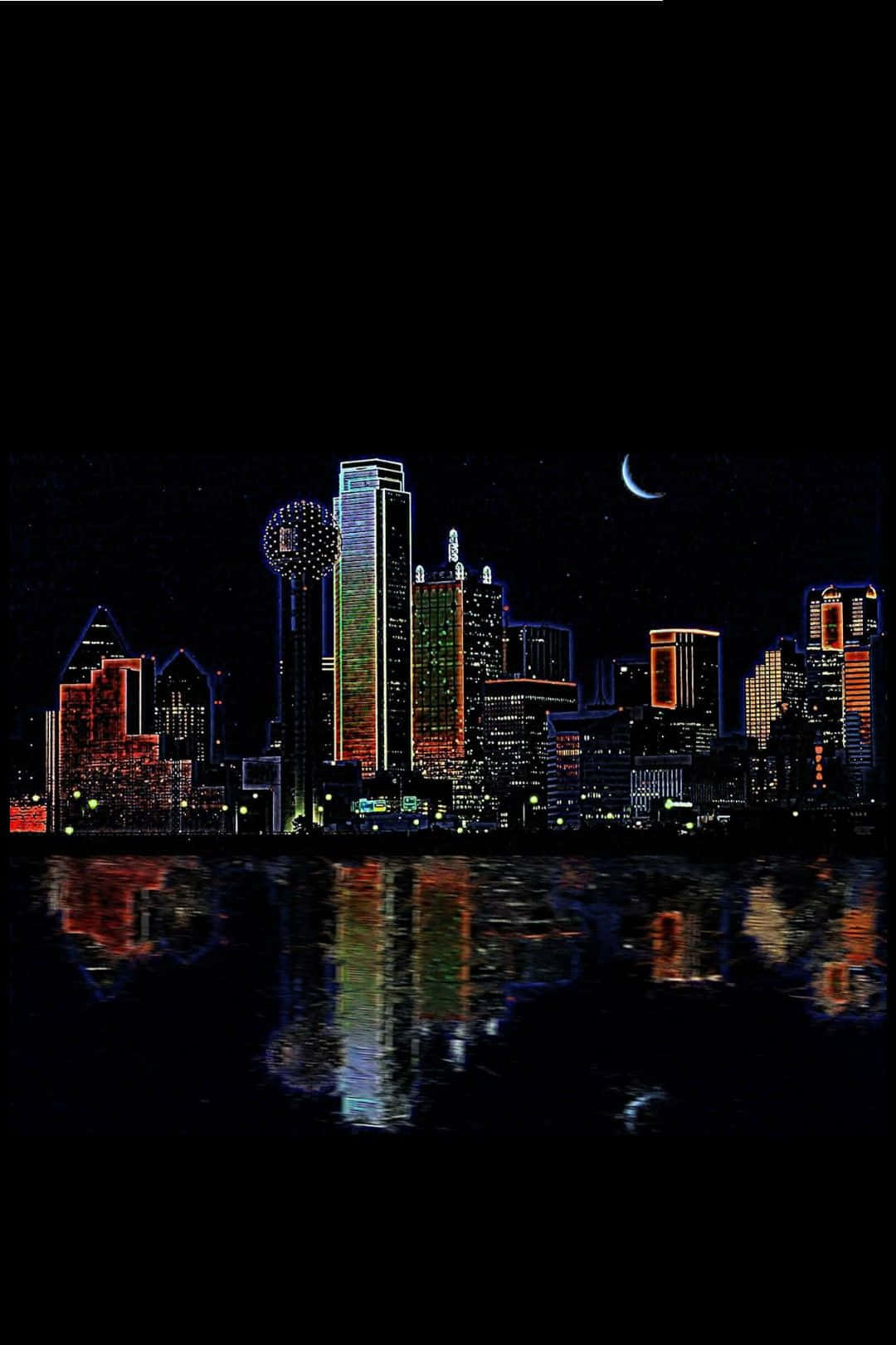 Download a city skyline with a moon and stars Wallpaper