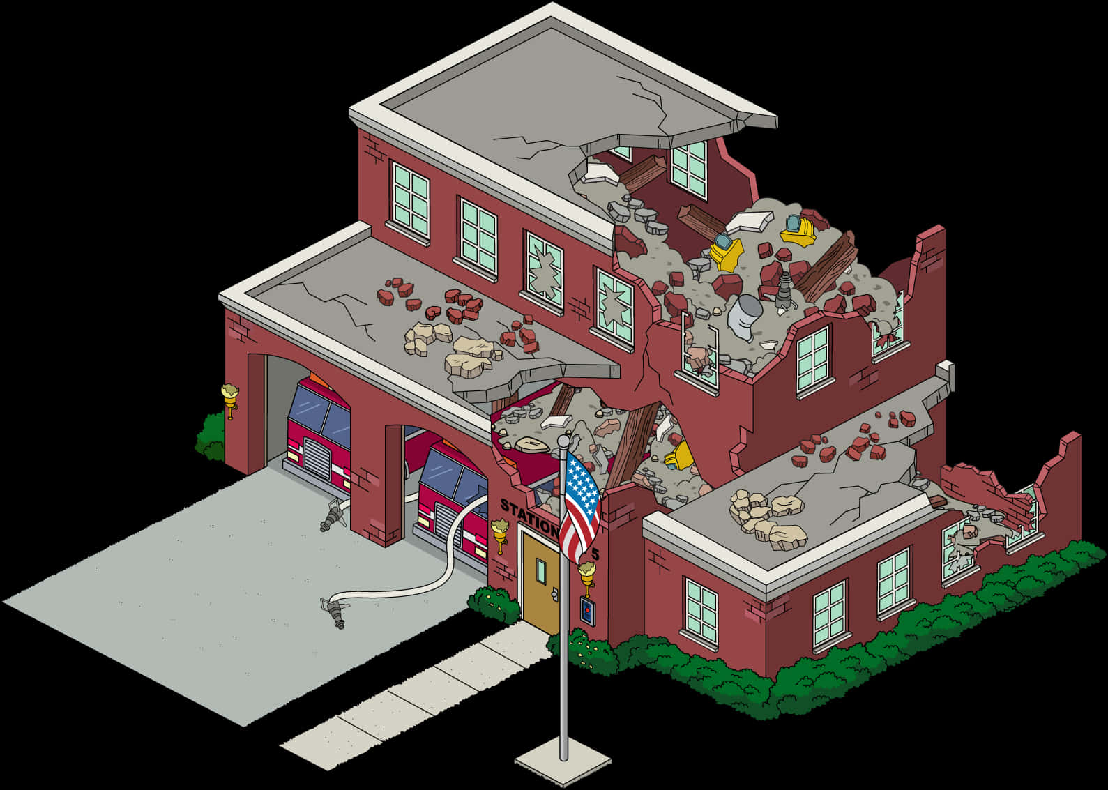 Damaged Fire Station Illustration PNG