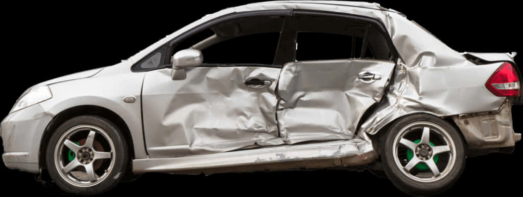 Damaged Silver Car Side View PNG