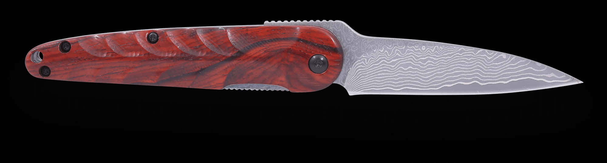 Damascus Steel Pocket Knifewith Red Handle PNG