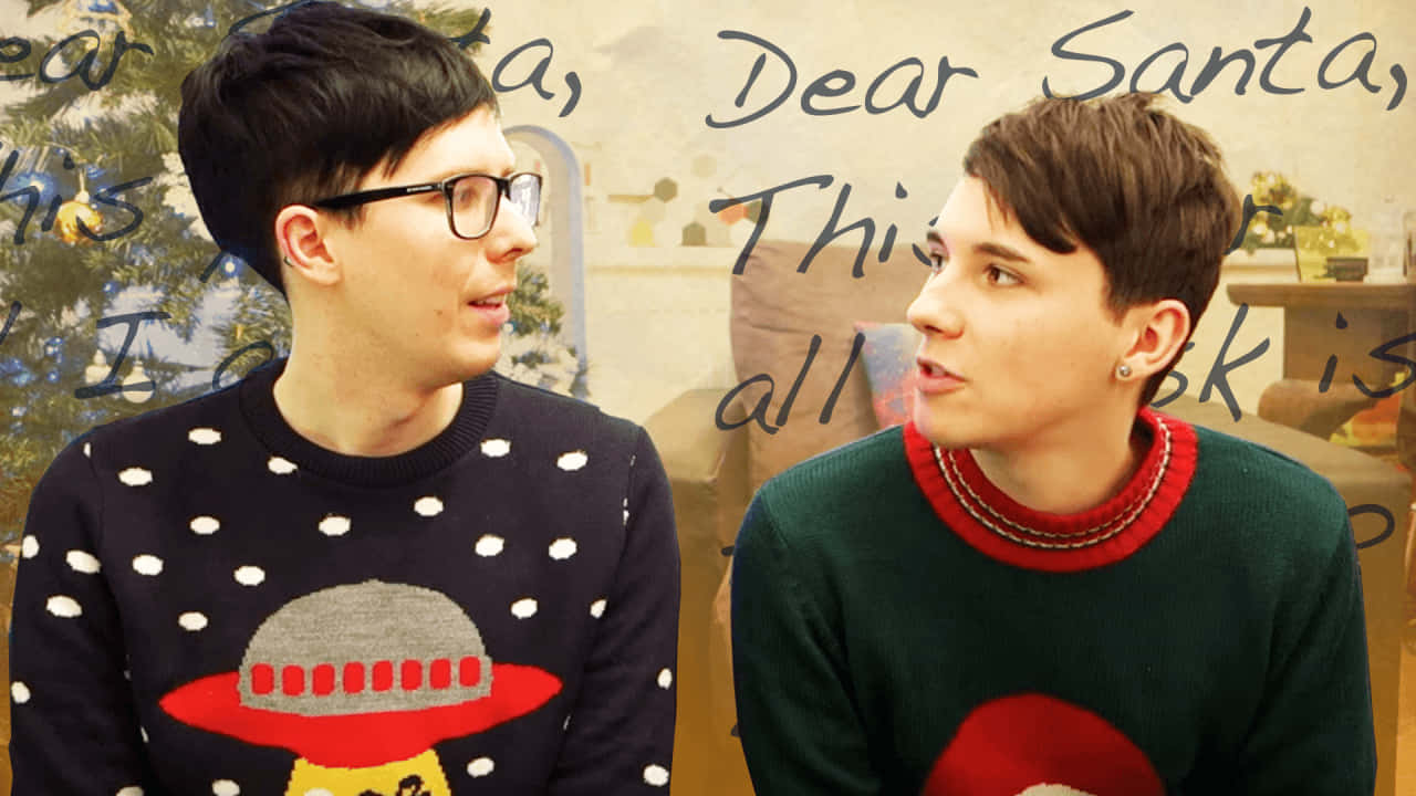 The adorable Dan&Phil posing at the backstage of the Amazing Tour Wallpaper
