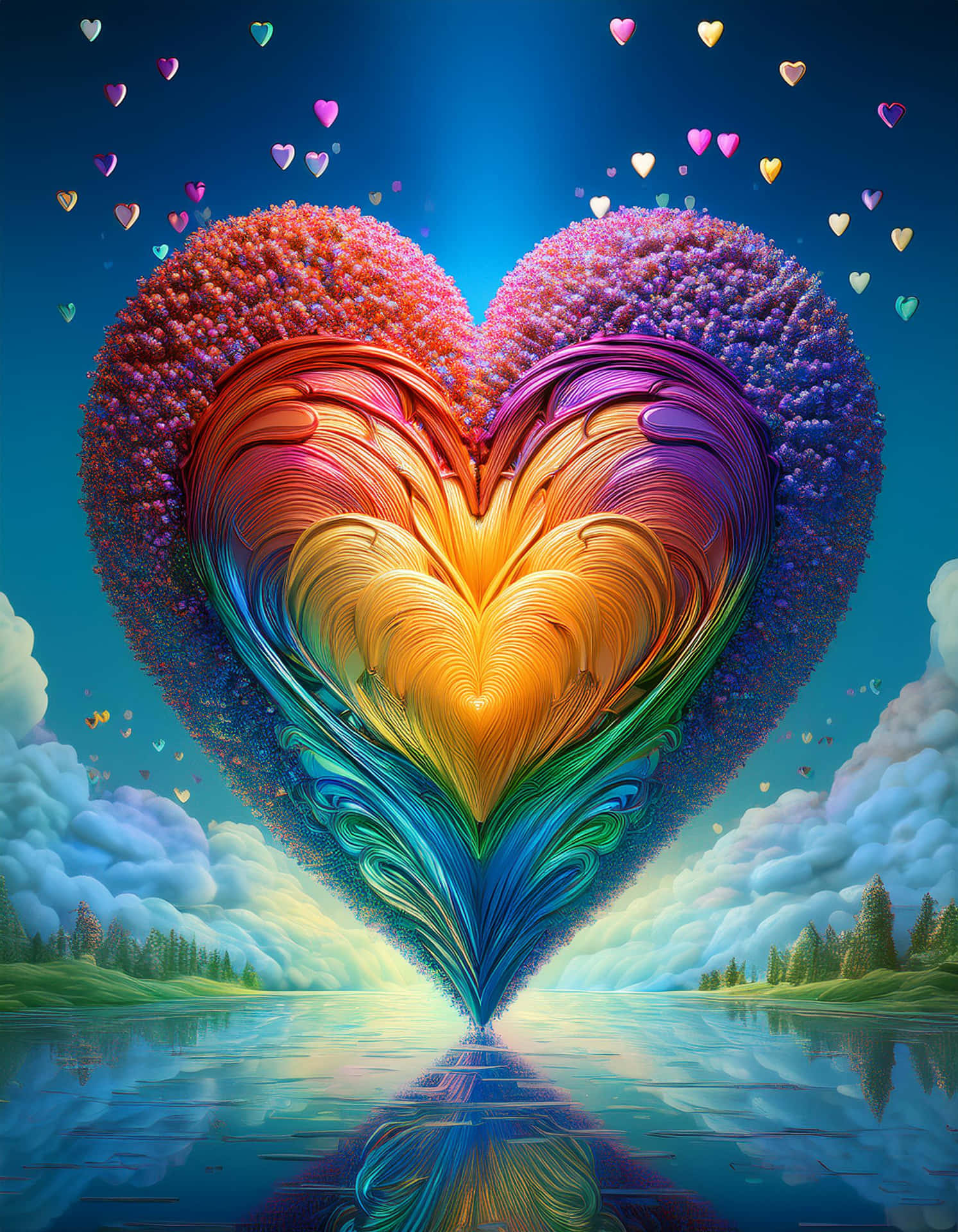 Dance Of Colorful Hearts Wallpaper