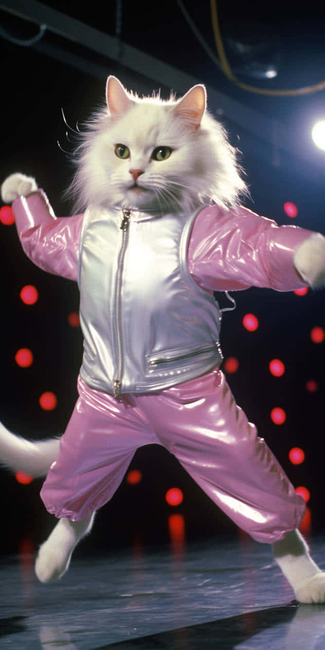 Dansende Kat In Roze Outfit.jpg Achtergrond