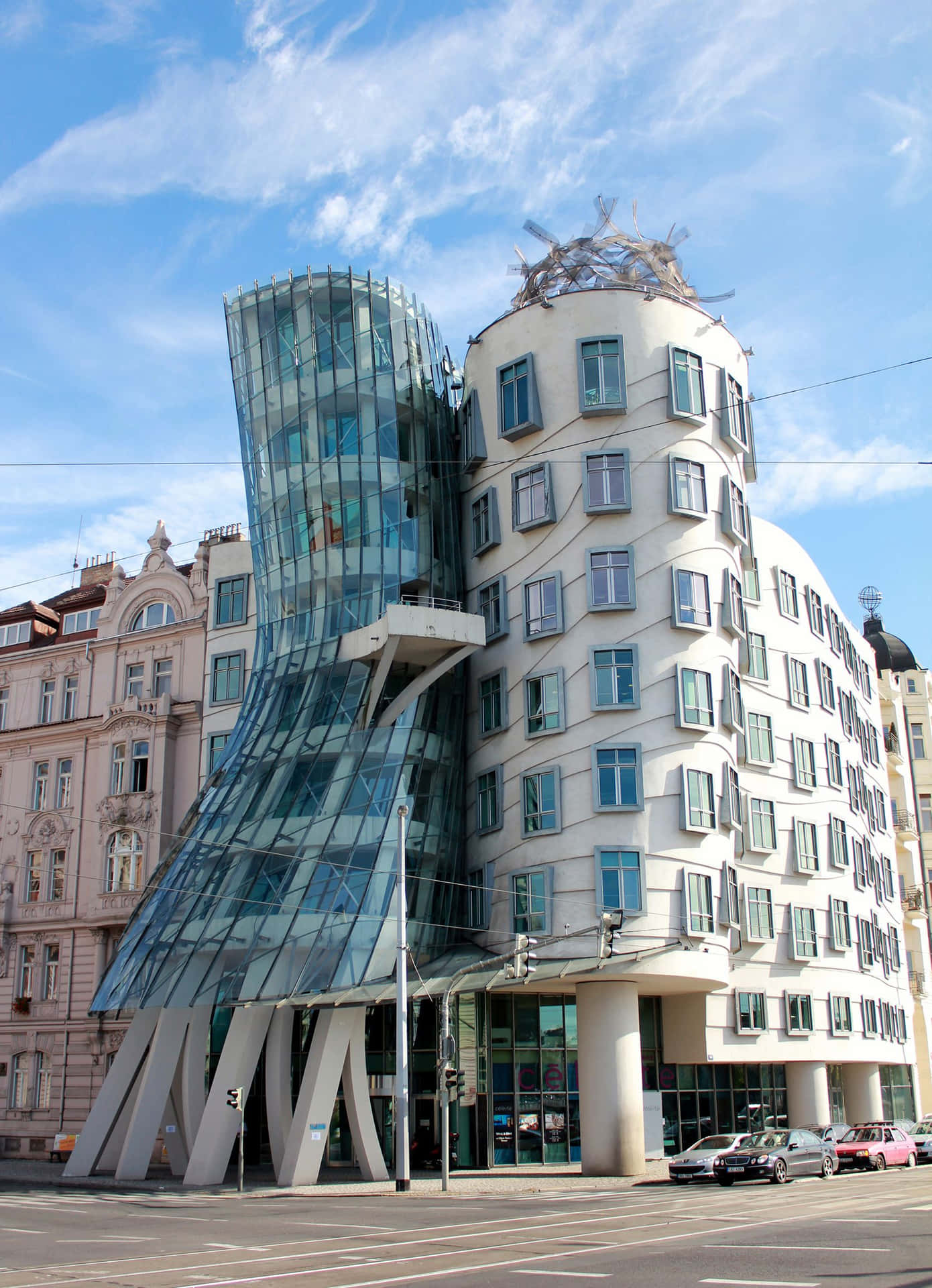 "Architectural Marvel - The Dancing House on a Sunny Day" Wallpaper