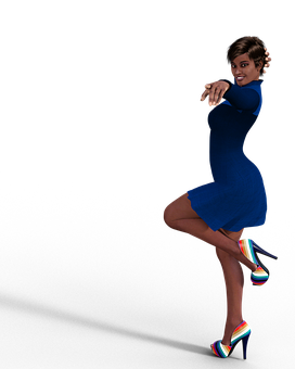 Dancing Womanin Blue Dress PNG