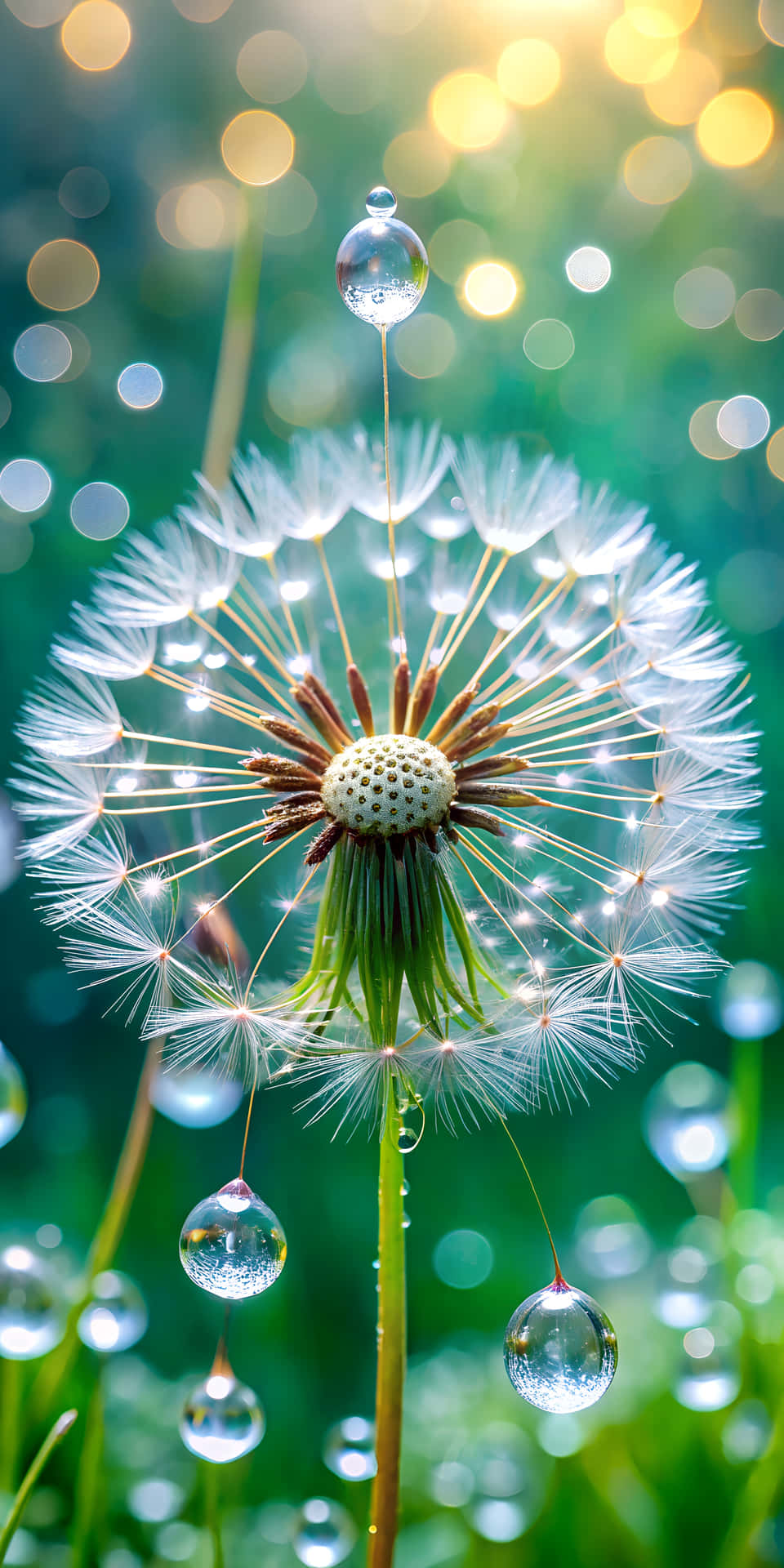 Dandelion Seed Parachute As A Floating Observatory With Aphids And Dewdrop Lenses Wallpaper