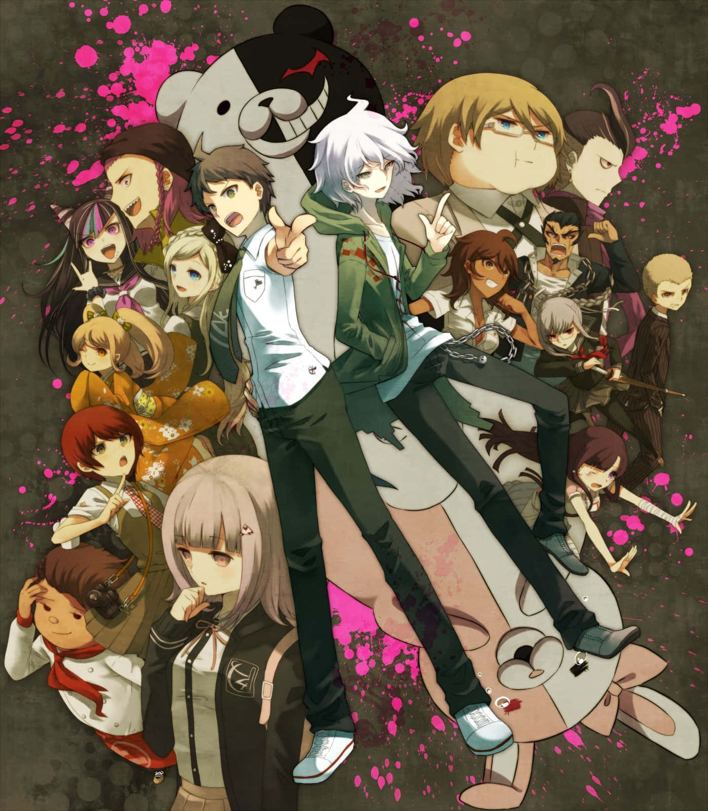 Engrupp Anime-karaktärer Omgivna Av En Rosa Bakgrund. Wallpaper