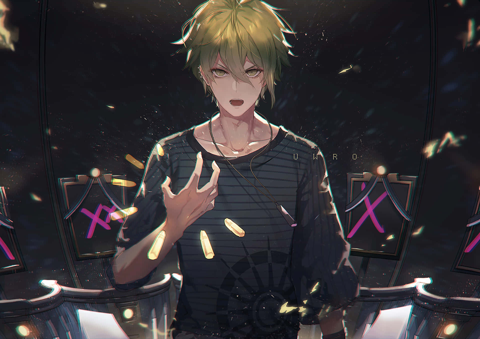 A Character With Blonde Hair Standing In Front Of A Dark Background Wallpaper