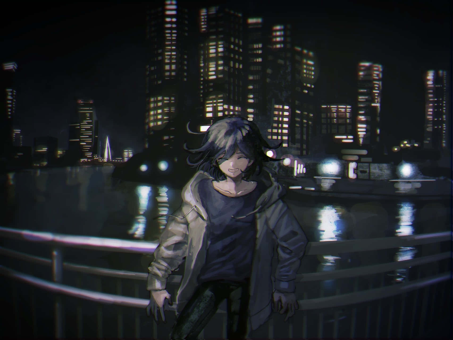 En pige står på en bro om natten Wallpaper