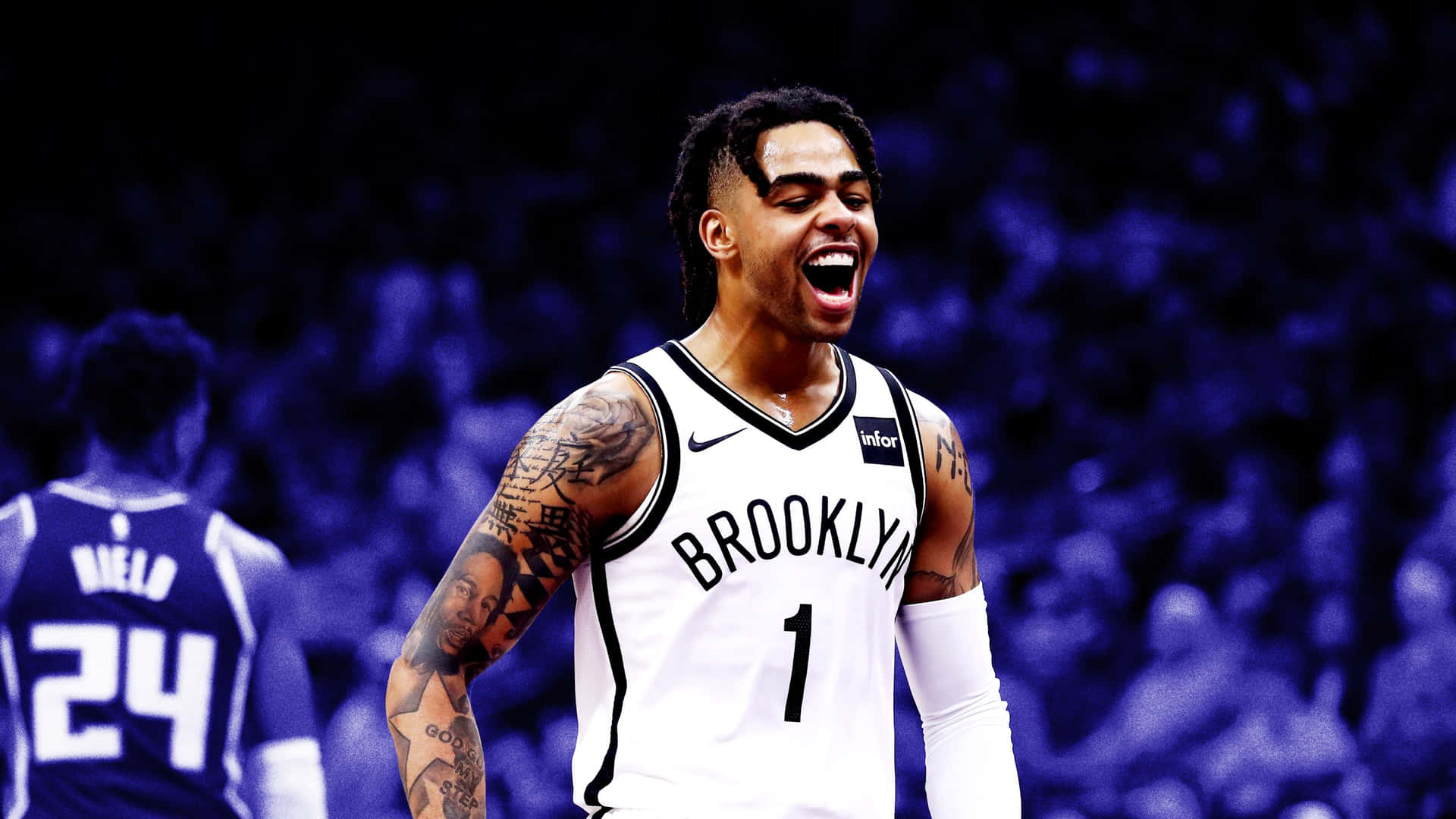 D'angelo Russell Smiling In Blue Wallpaper