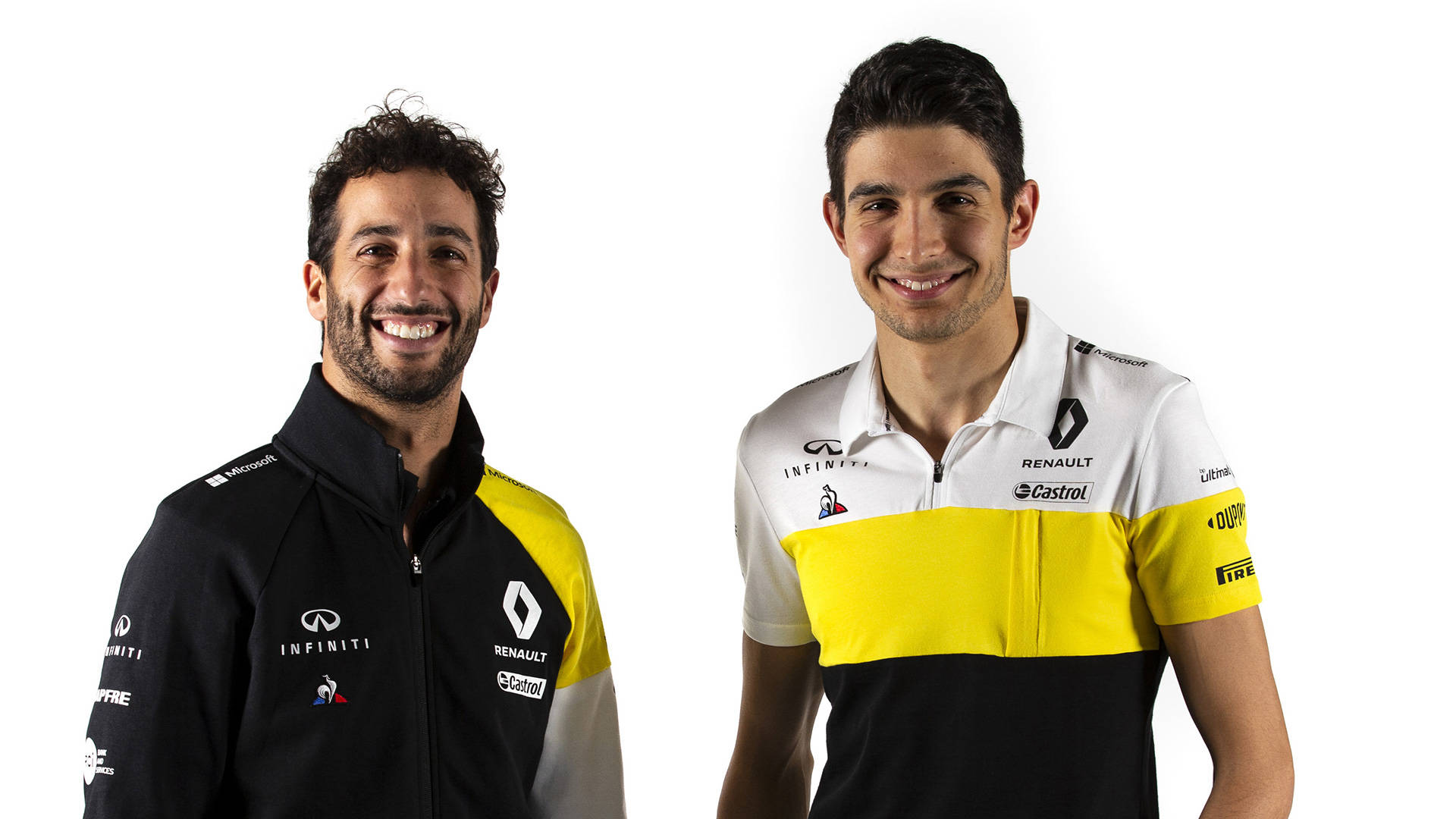 Daniel Ricciardo and Esteban Ocon arbejder sammen tapet Wallpaper