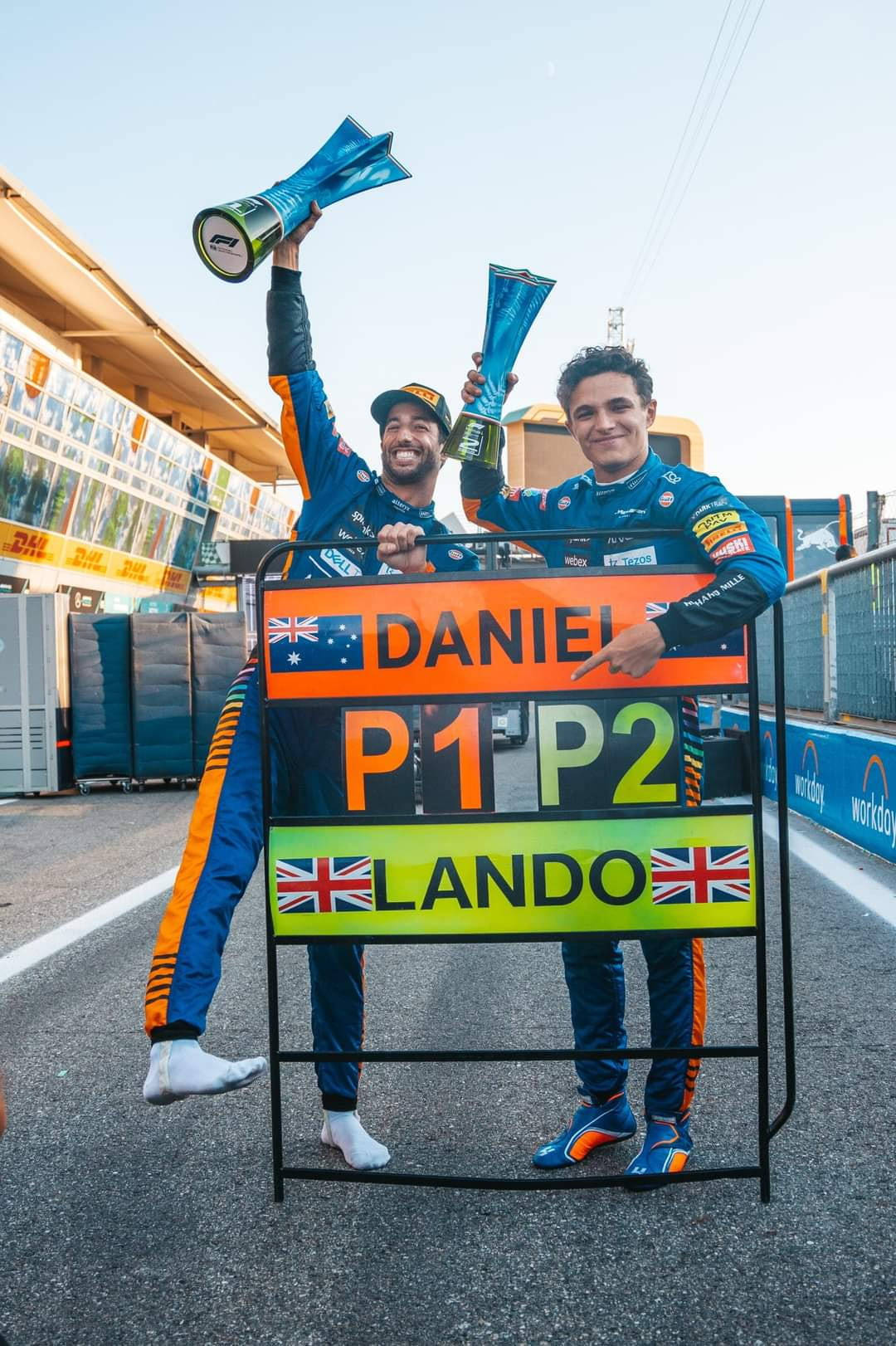 Daniel Ricciardo And Lando Norris With Trophies Wallpaper