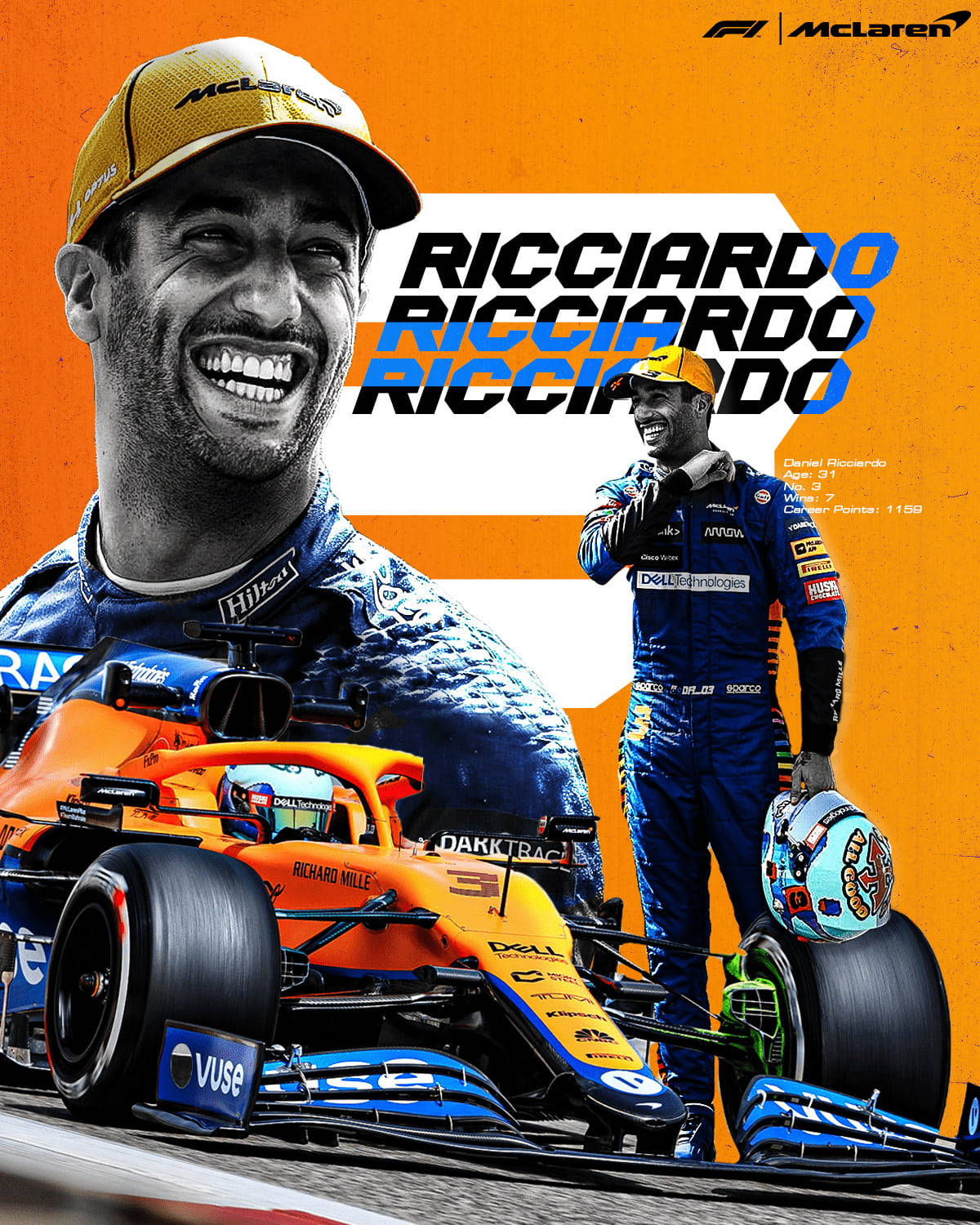 Daniel Ricciardo i orange grafisk layout. Wallpaper