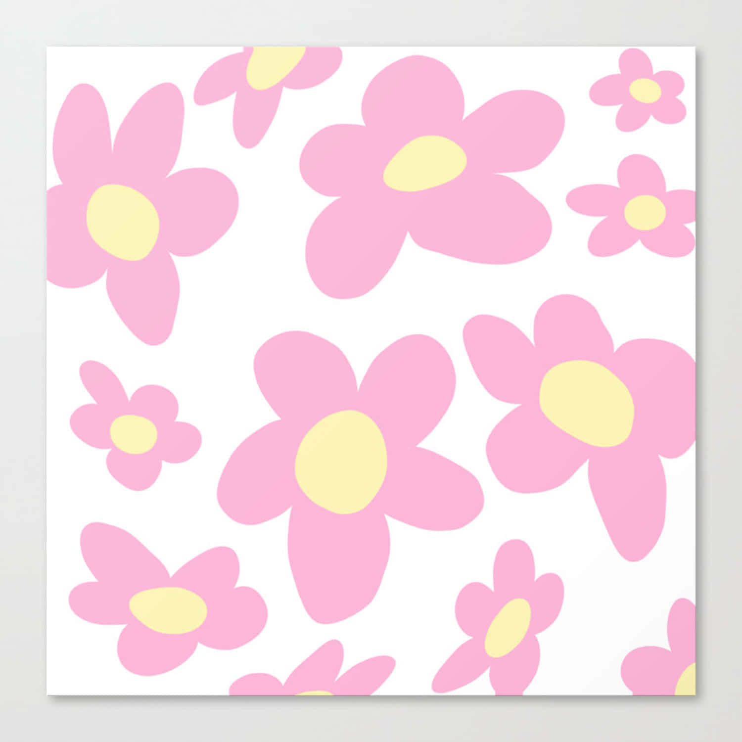 Pink And Yellow Flowers On White Canvas Wallpaper