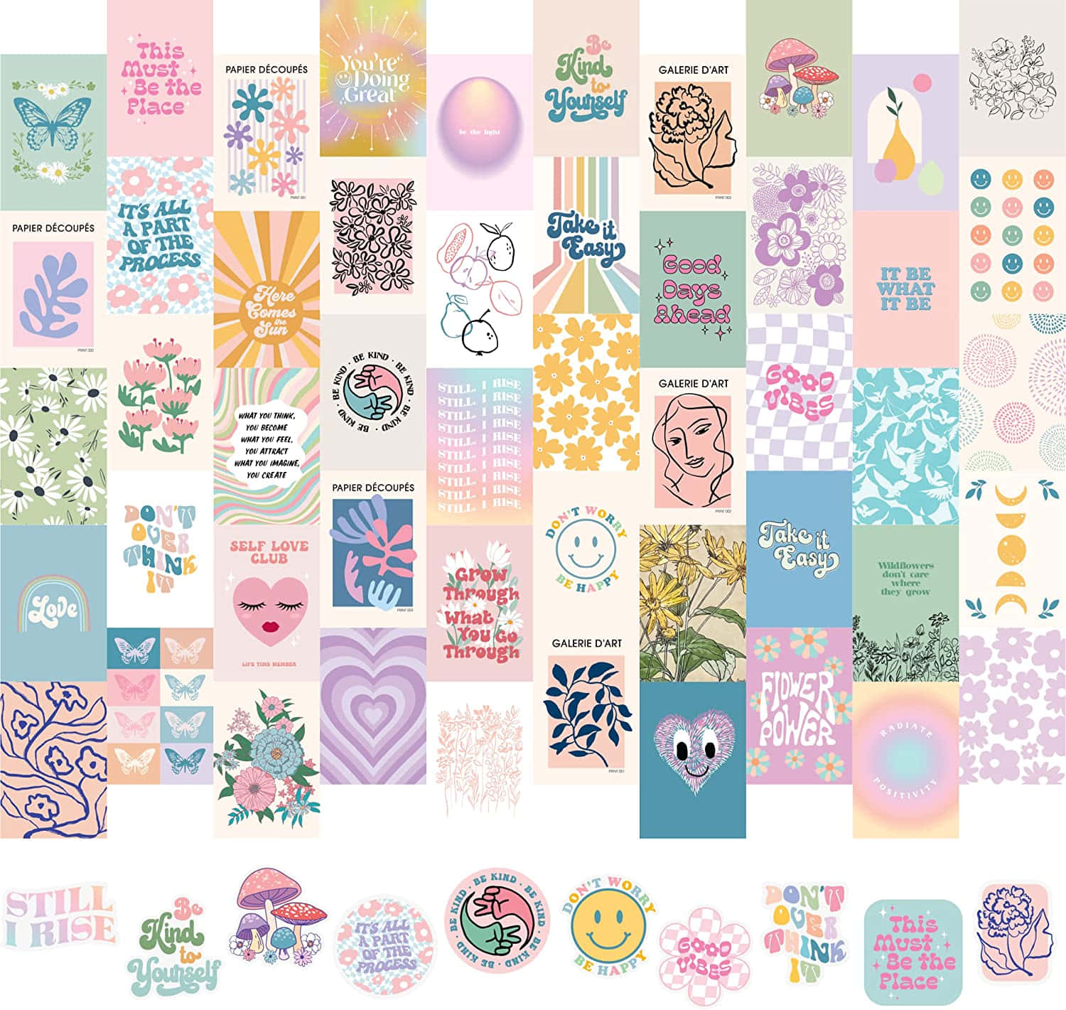 En samling af farverige stickers med forskellige designs Wallpaper