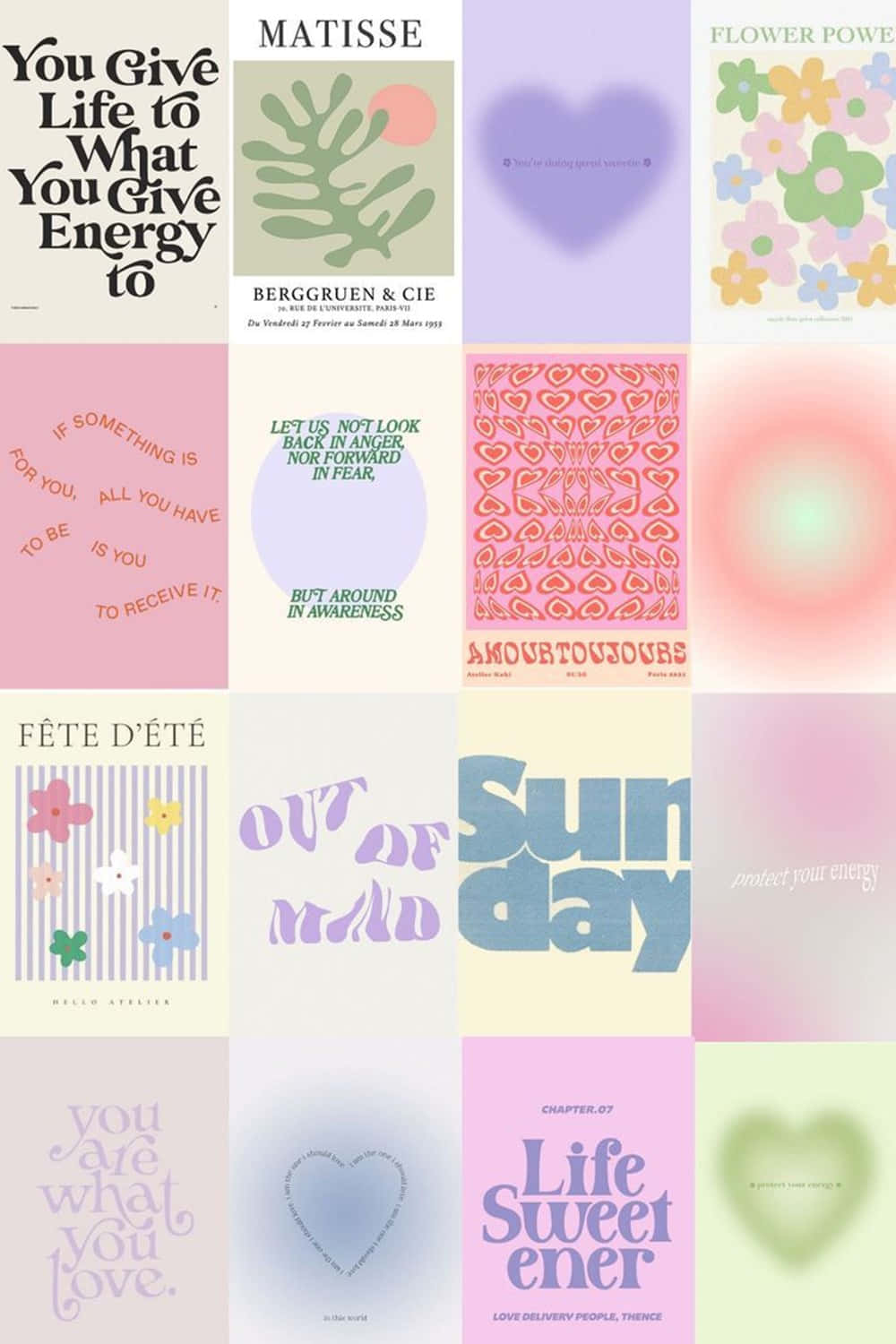 Einecollage Aus Verschiedenen Postern Mit Unterschiedlichen Wörtern Wallpaper