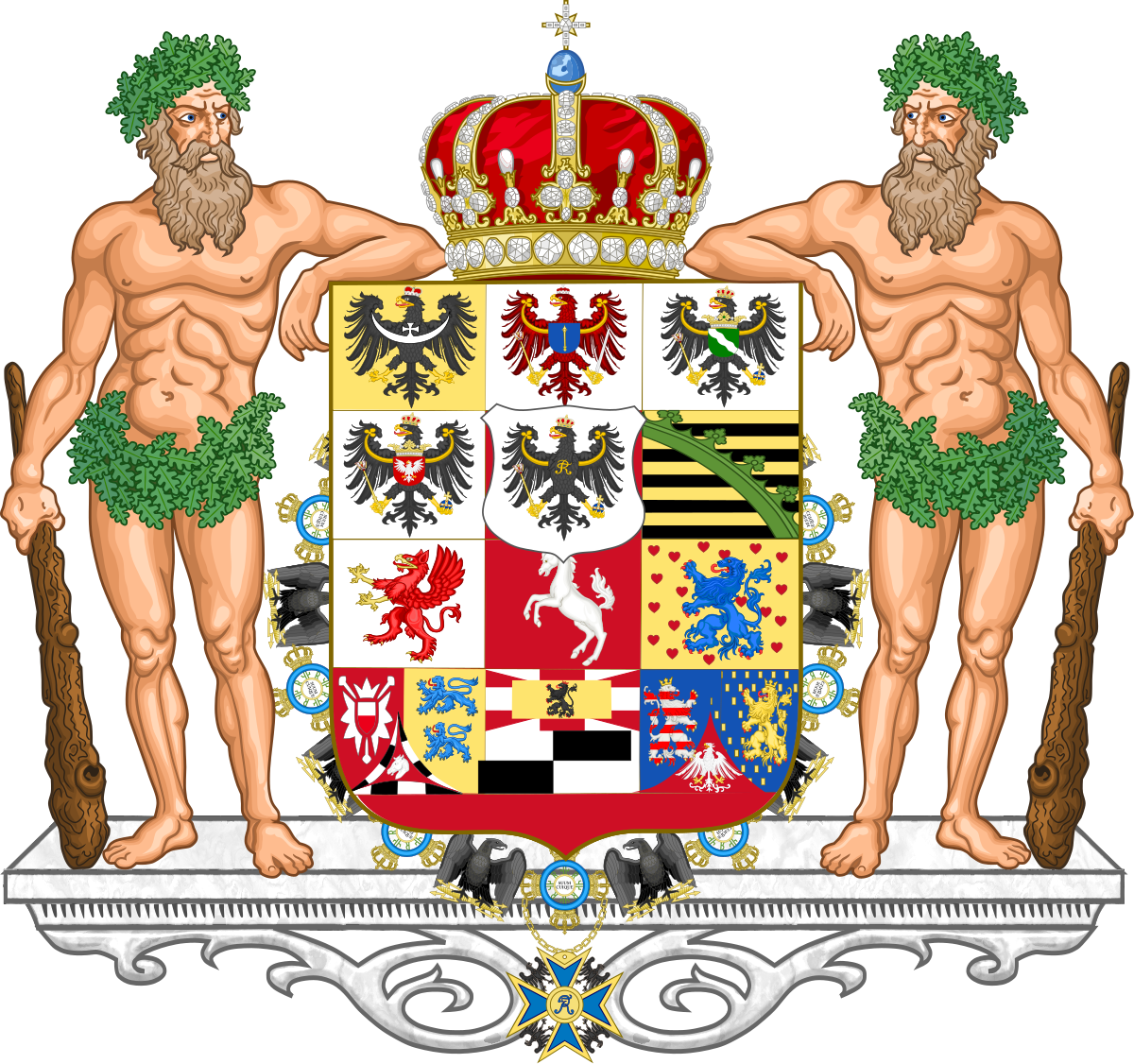 Danish_ Royal_ Coat_of_ Arms_ Supported_by_ Wild_ Men PNG