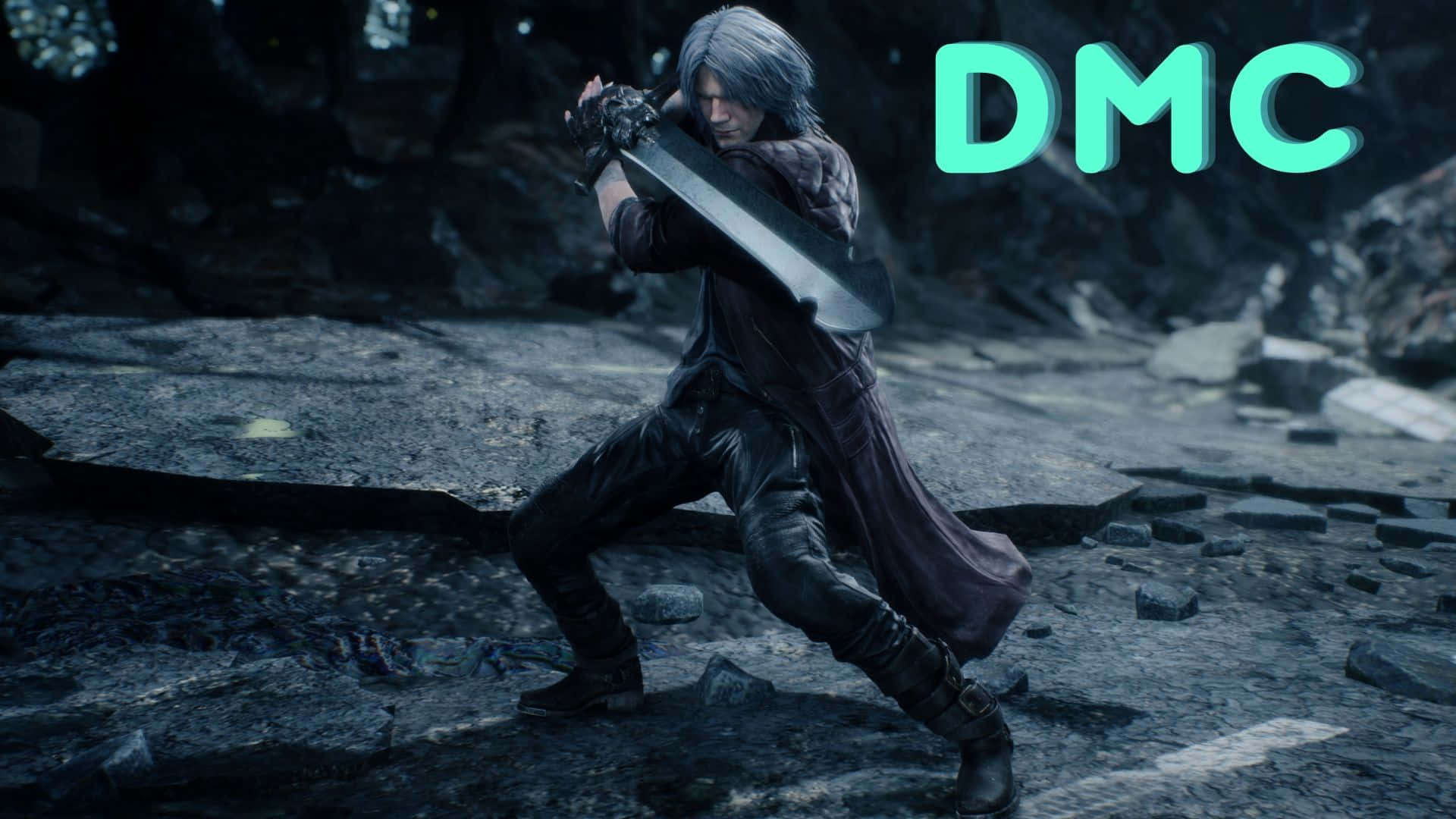 Dante, Hovedpersonen Fra Devil May Cry-serien, I En Dynamisk Kampstilling, Med Sitt Signatur-sverd Rebellion. Bakgrunnsbildet