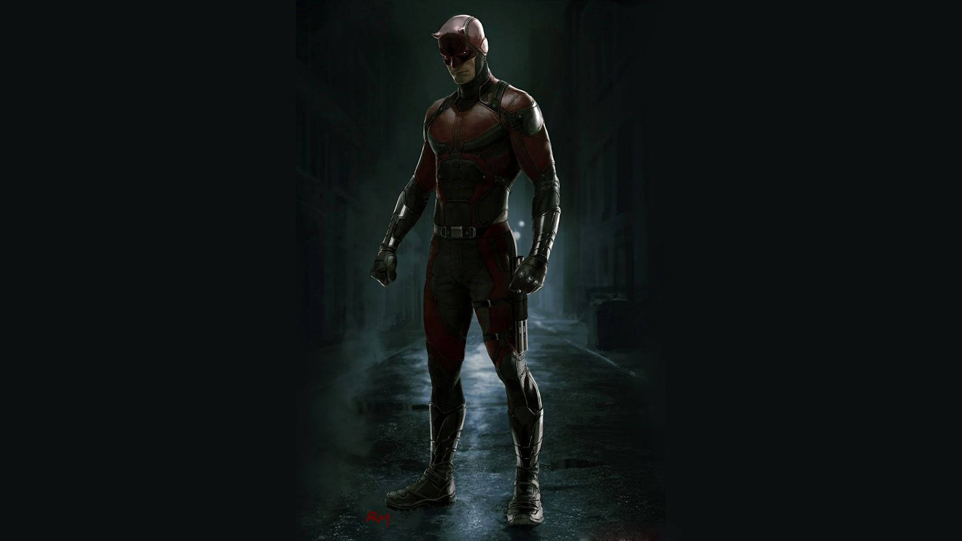 Daredevil Standing In A Dimly Lit Alley Background