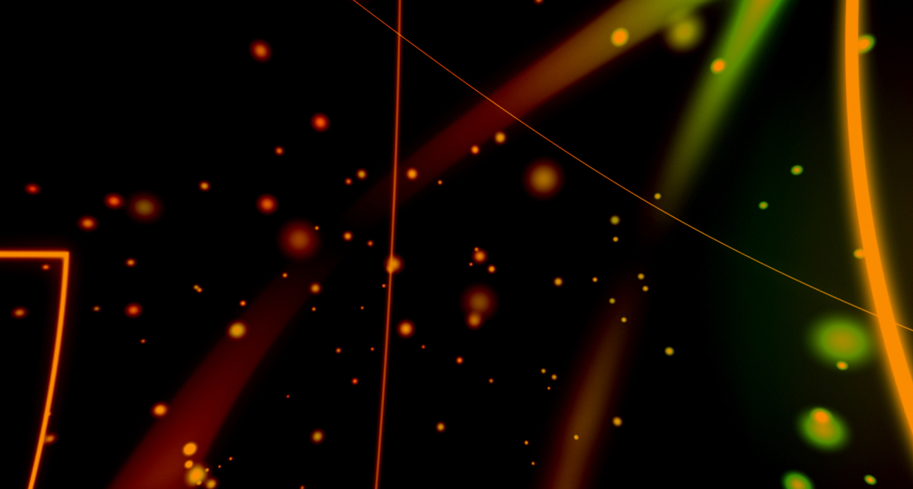 Willkommenauf der dunklen Seite Hintergrundbild — Lebendige Neonstreifen und leuchtende Partikel tanzen über einen tiefschwarzen Hintergrund in einer dynamischen abstrakten Komposition.