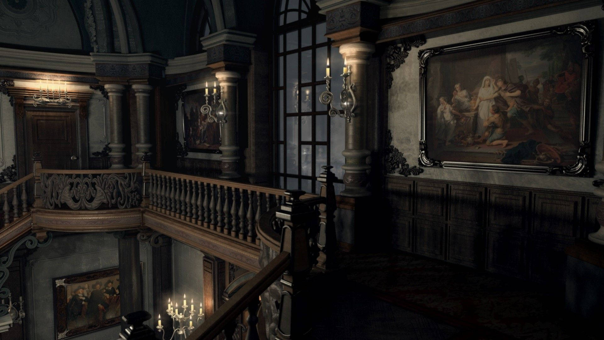 Dark Academia Mansion Hall Wallpaper