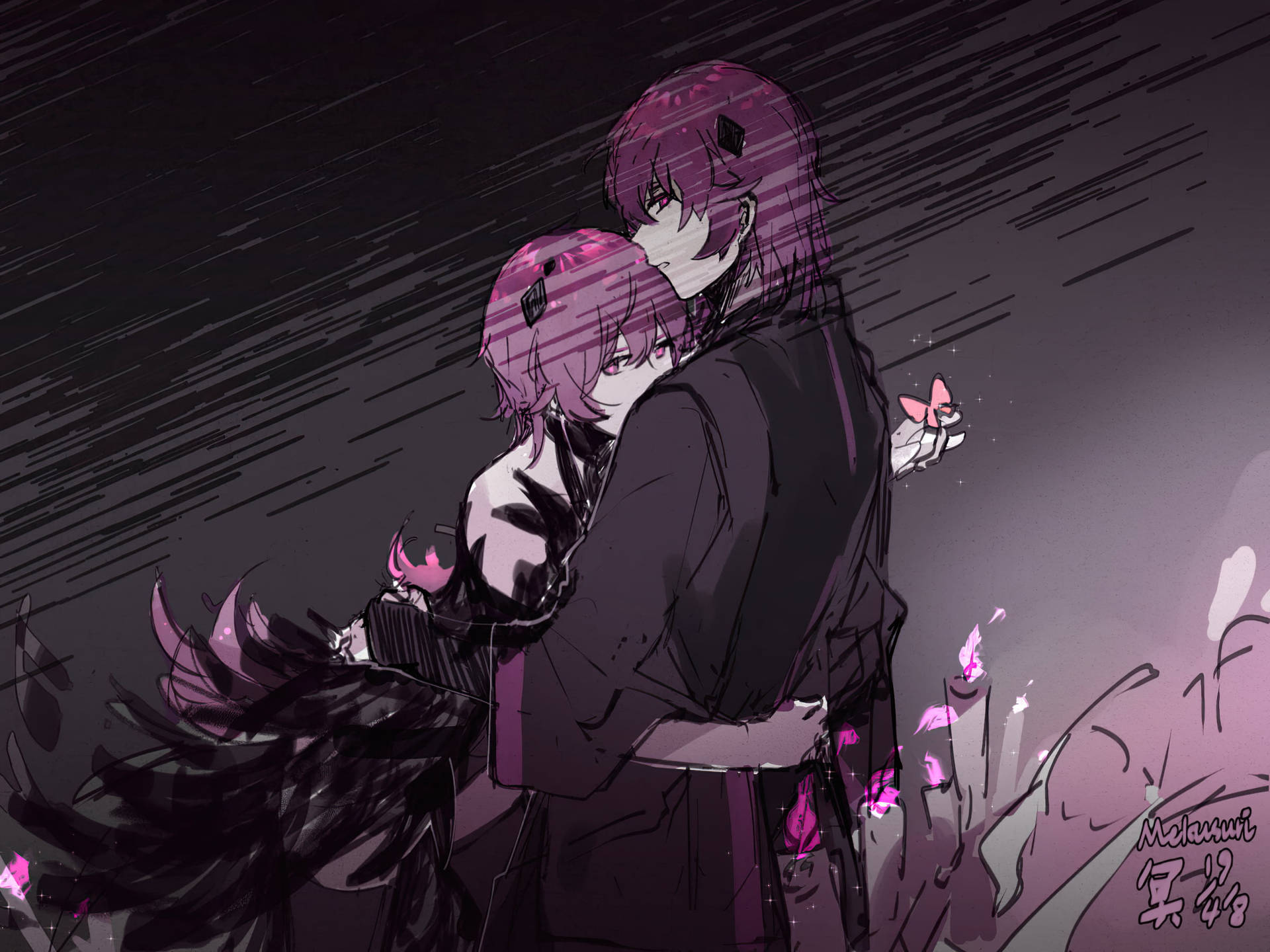 Pinturadigital De Una Pareja De Anime Estética Oscura Fondo de pantalla