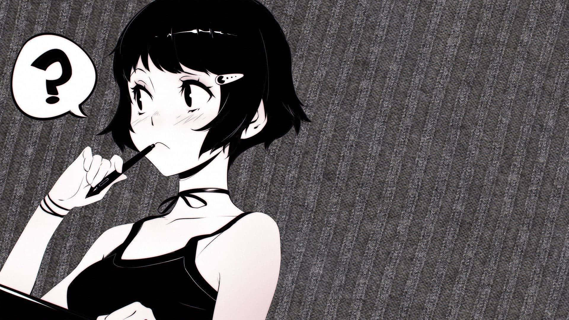 Chicade Pelo Corto Estilo Anime Con Estética Oscura. Fondo de pantalla