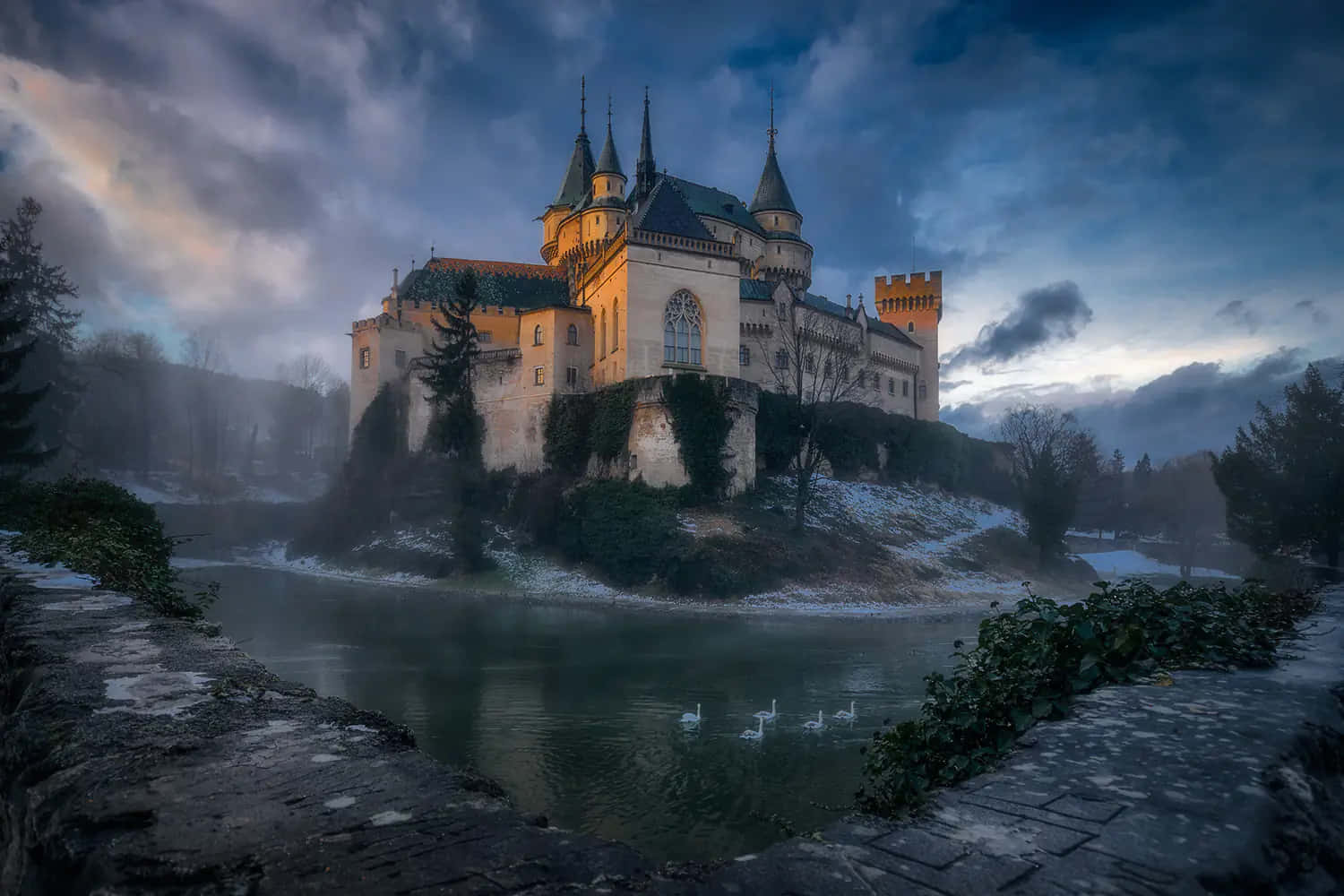 Dark Aesthetic Bojnice Castle Desktop Wallpaper