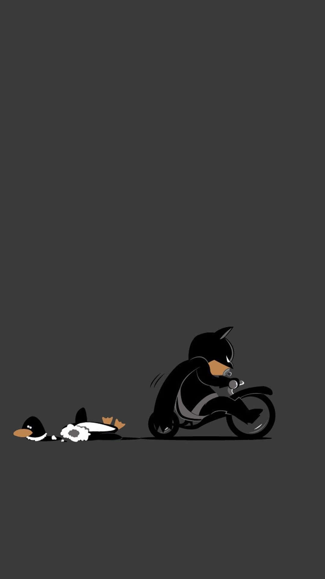 Batmanund Pinguin Auf Einem Motorrad Wallpaper