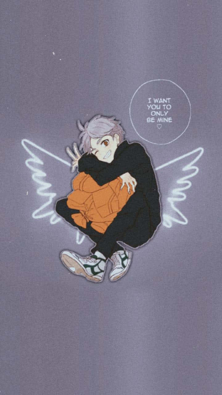 Dark Aesthetic Cartoon Koshi Sugawara Angel Wings Wallpaper