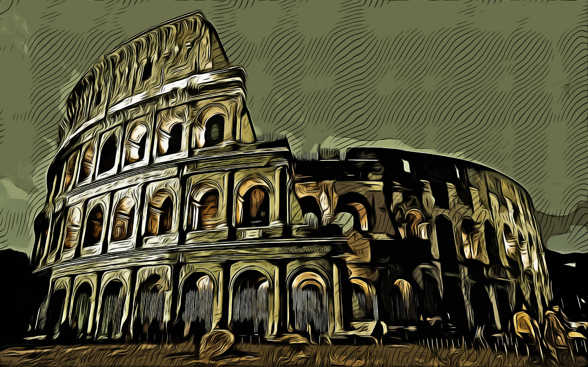 Mörkestetisk Roman Colosseum-skrivbordsbakgrund. Wallpaper