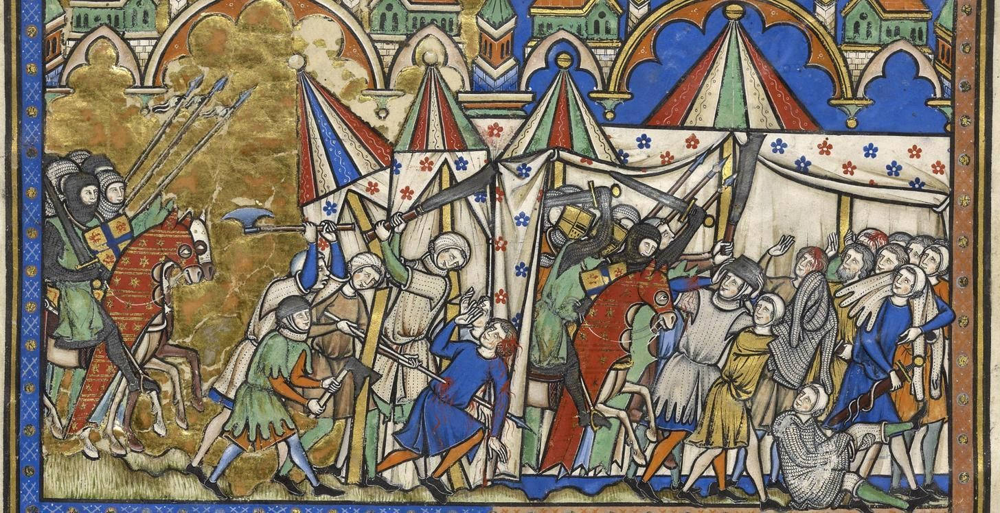 Einemittelalterliche Handschrift, Die Eine Szene Einer Schlacht Zeigt. Wallpaper