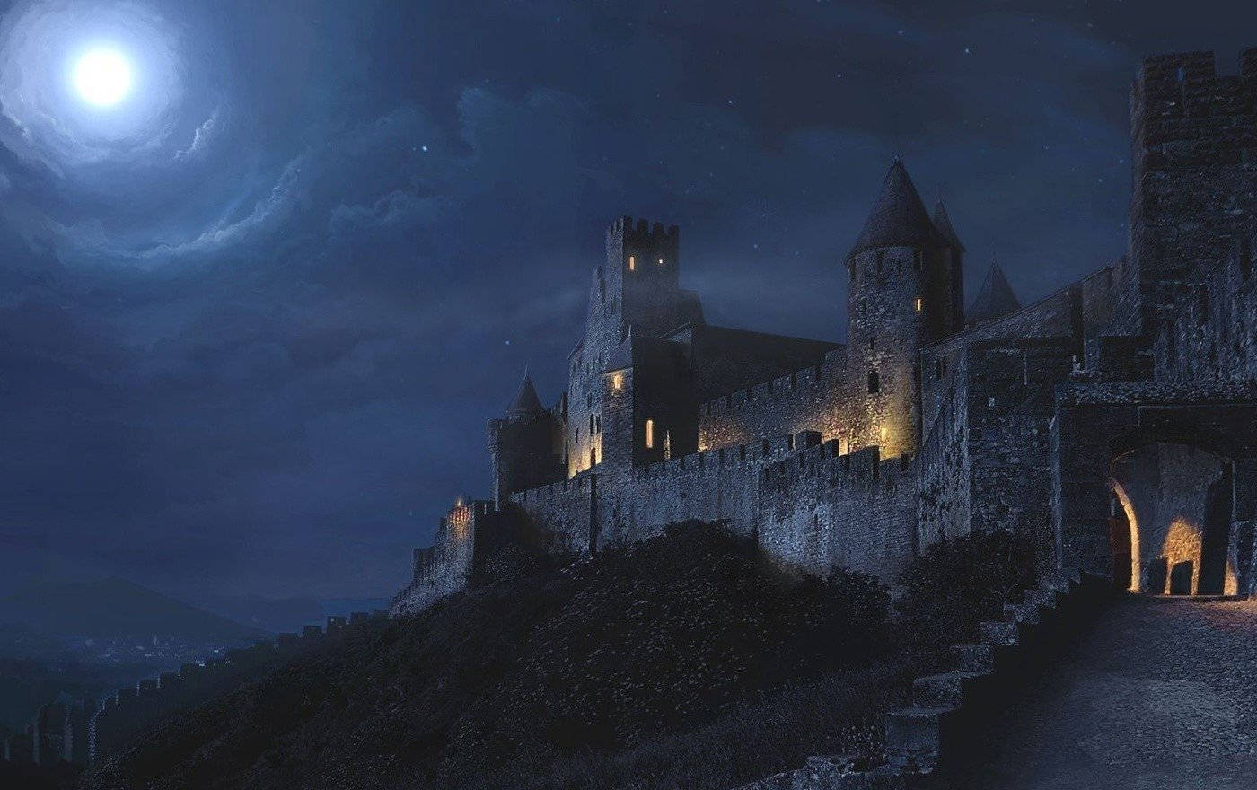 Dark Ages Castle By The Moonlight Wallpaper