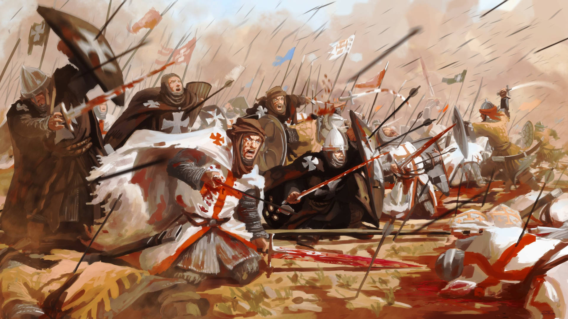 Guerrasanguinosa Nelle Tenebre Medioevali Sfondo