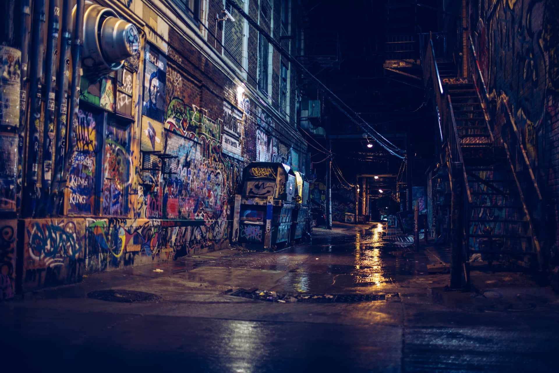 Download A Mysterious Dark Alleyway at Night Wallpaper