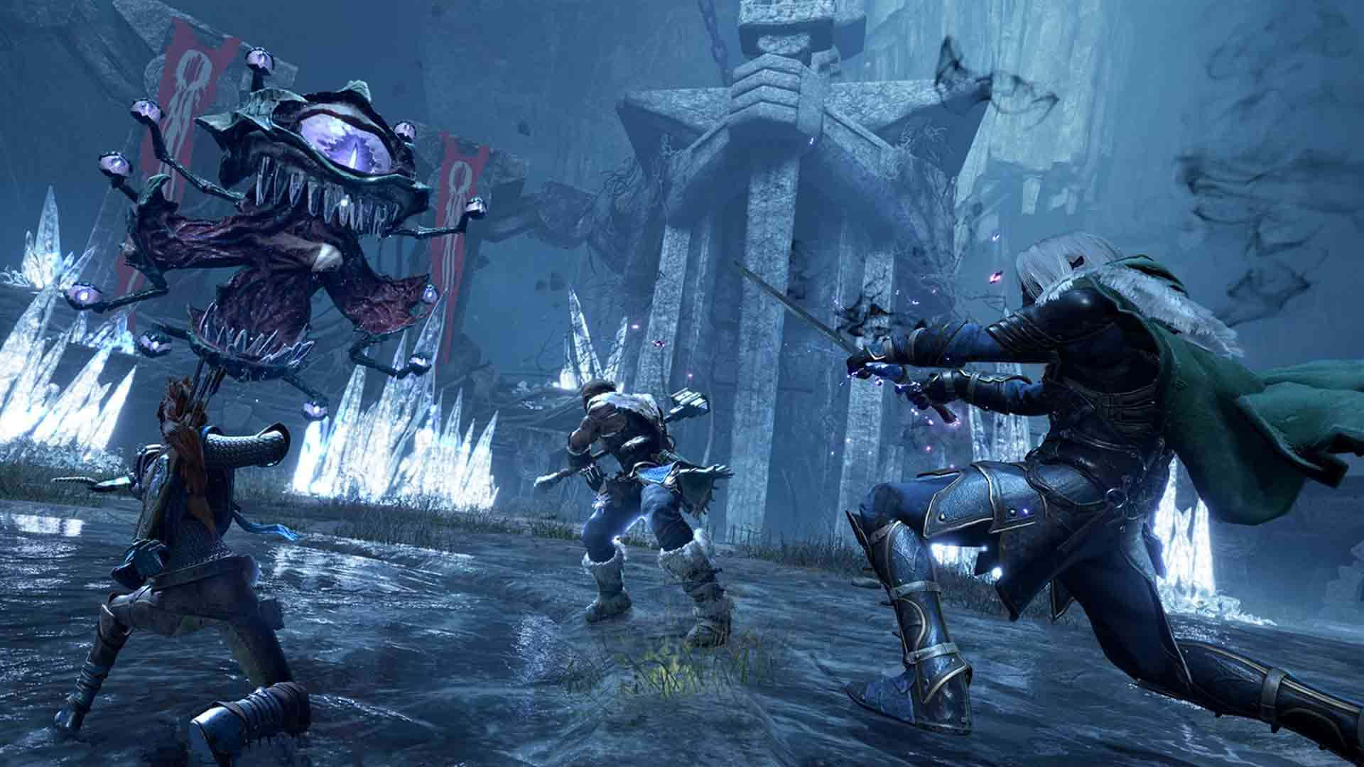 An epic battle scene from the game Dark Alliance Wallpaper