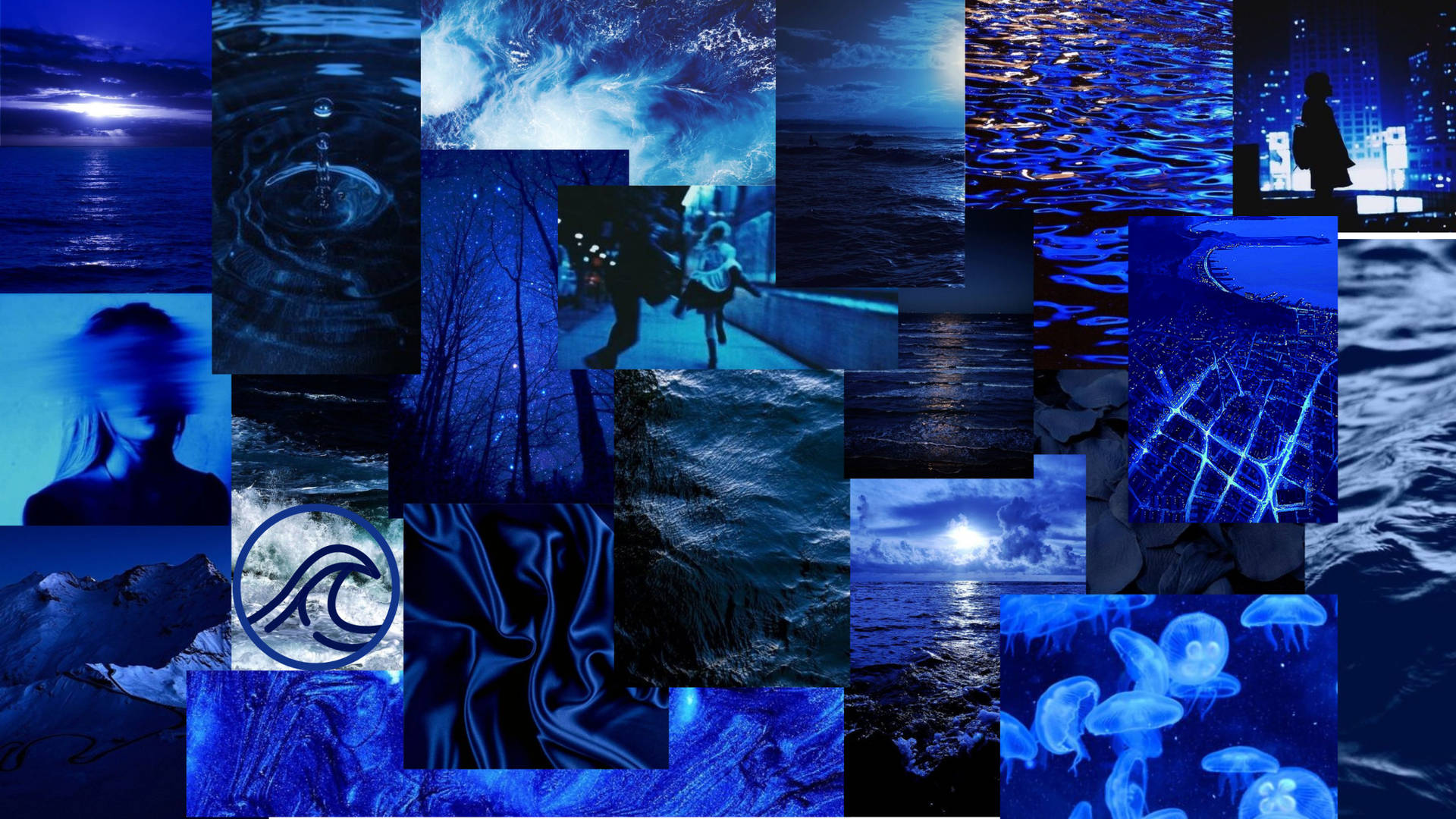 Dark And Blue Aesthetic Laptop Collage Wallpaper