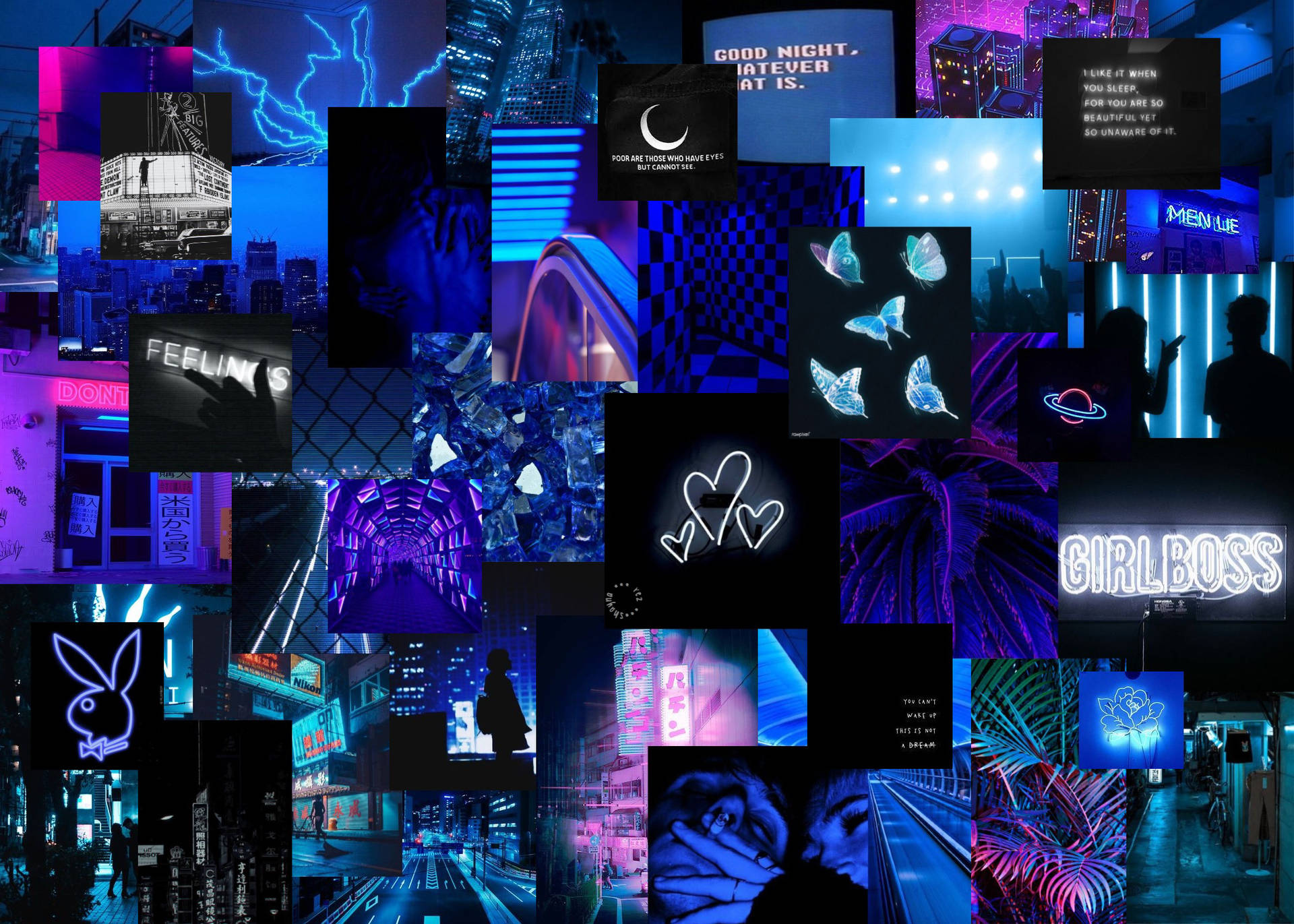 Dark And Blue Aesthetic Laptop Compilation Wallpaper