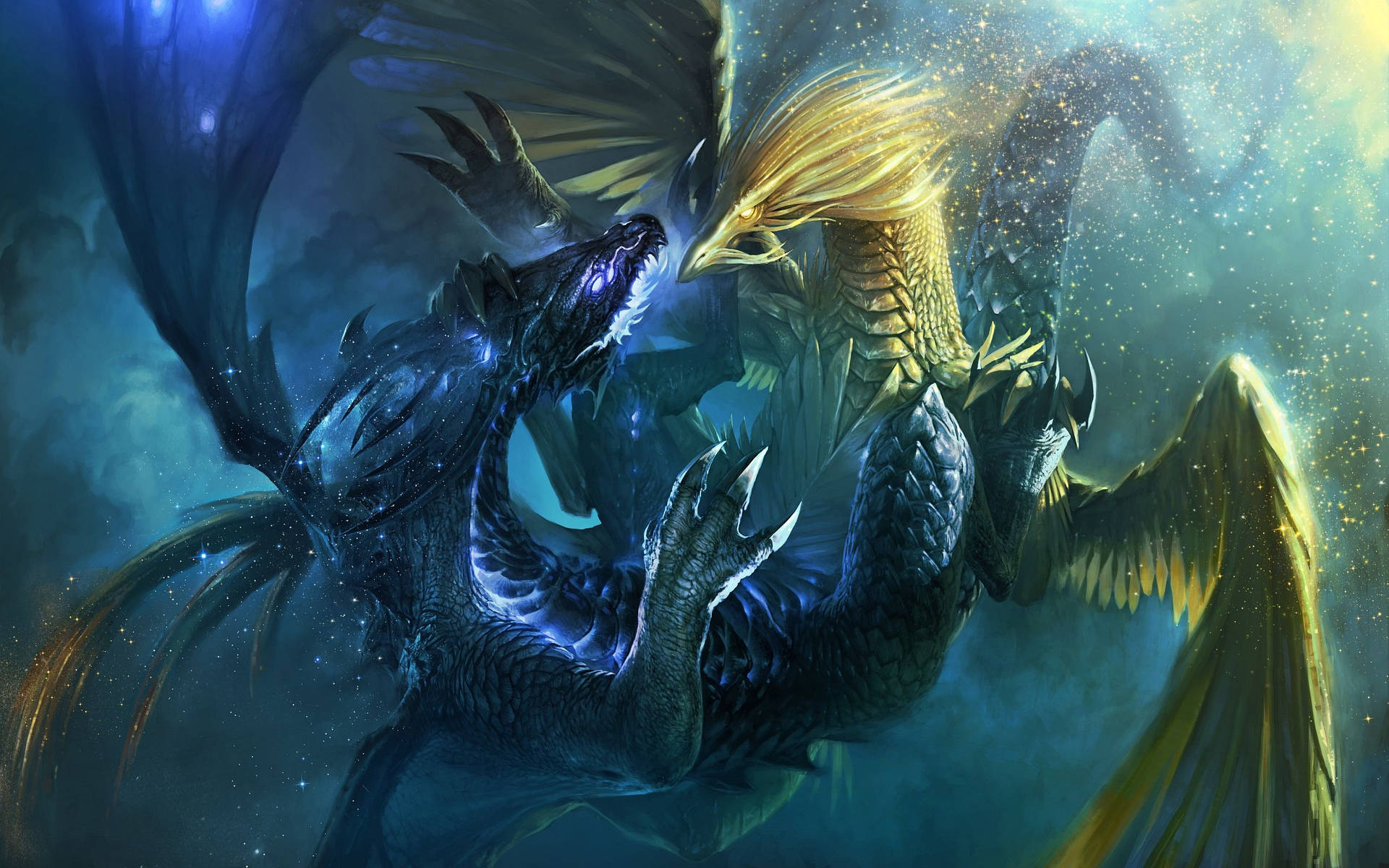 Dark And Light Dragon Battle Wallpaper