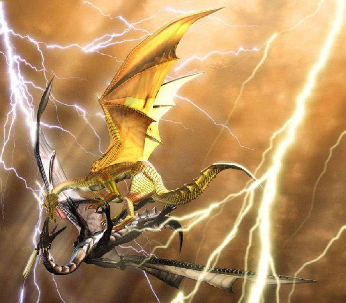 Dark And Light Dragon Thunderstorm Battle Wallpaper