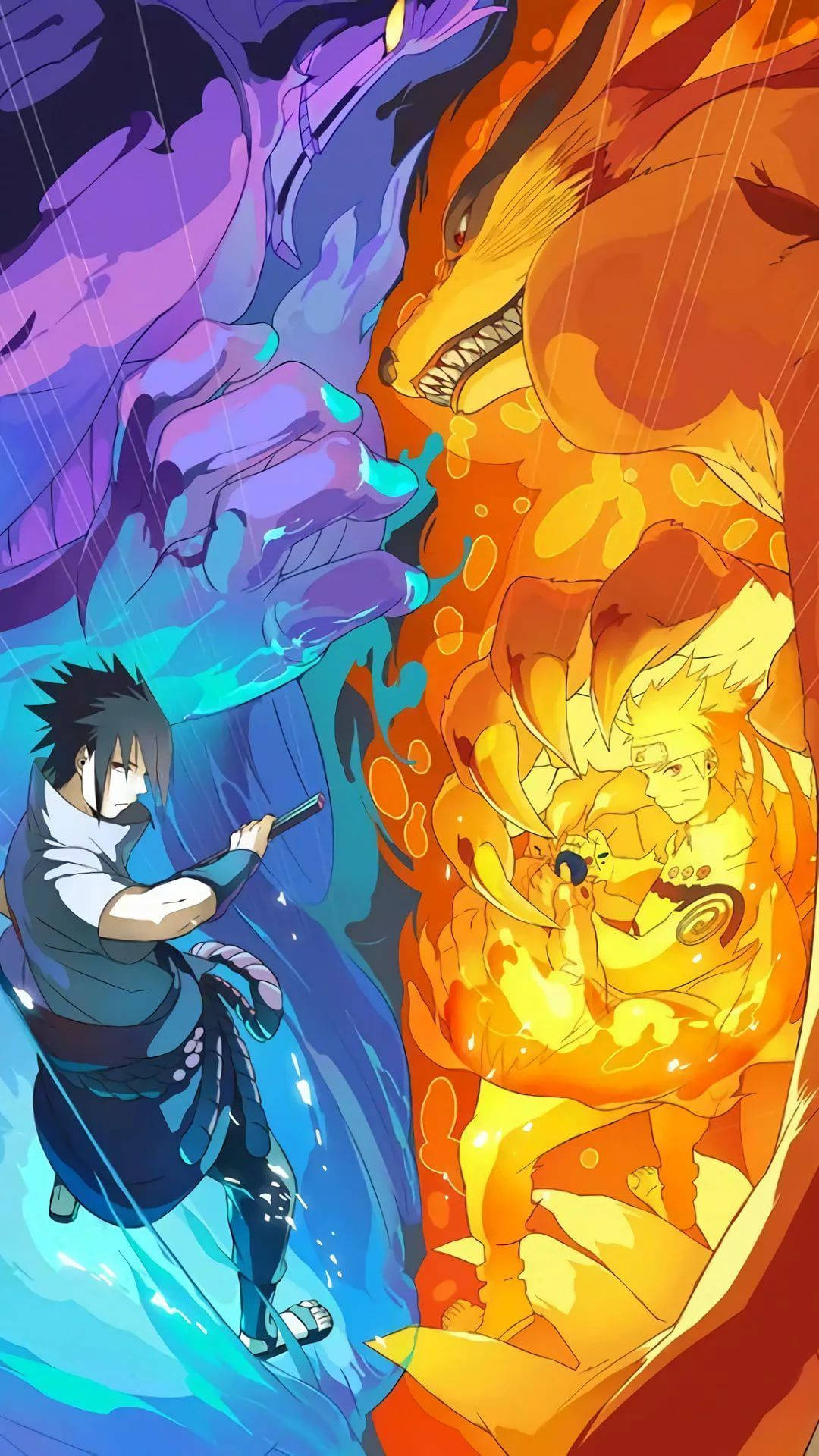 Dark And Nine Tails Chakra Sasuke Naruto iPhone Wallpaper