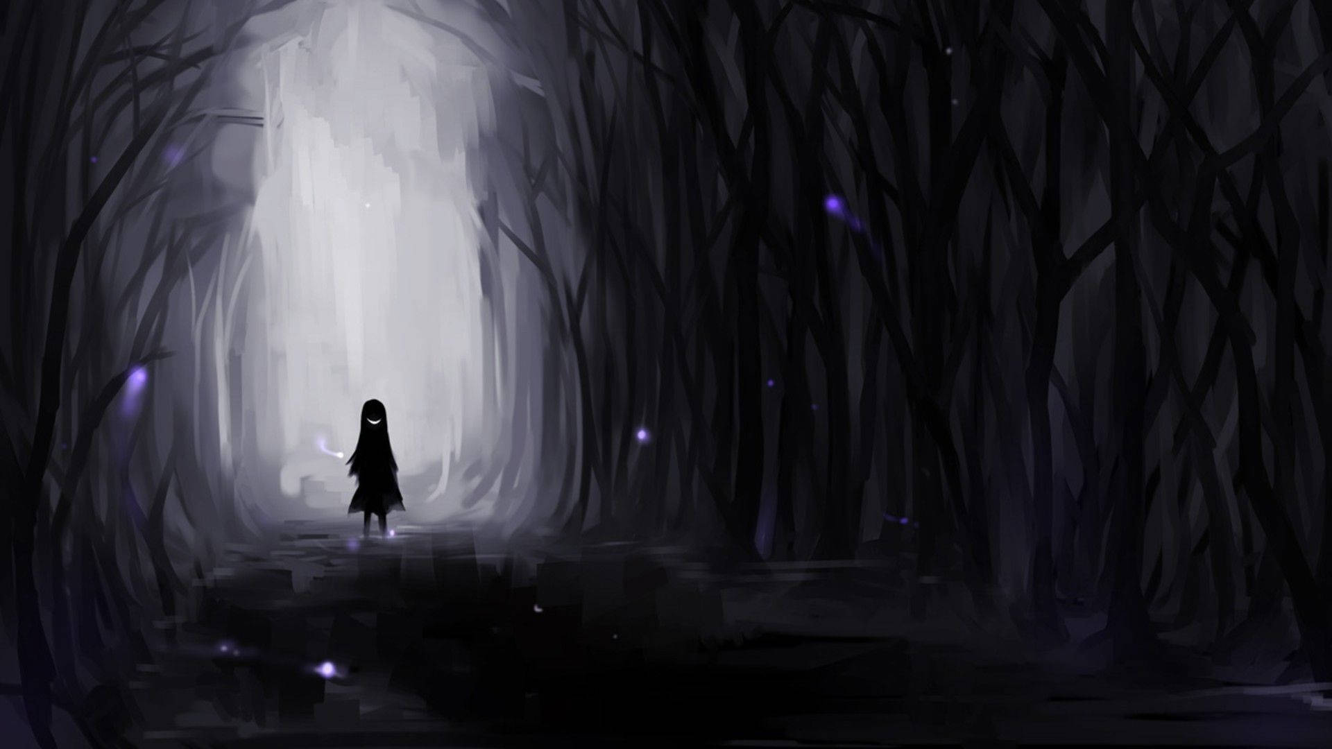 Dark Anime Aesthetic Young Lady In Woods Wallpaper