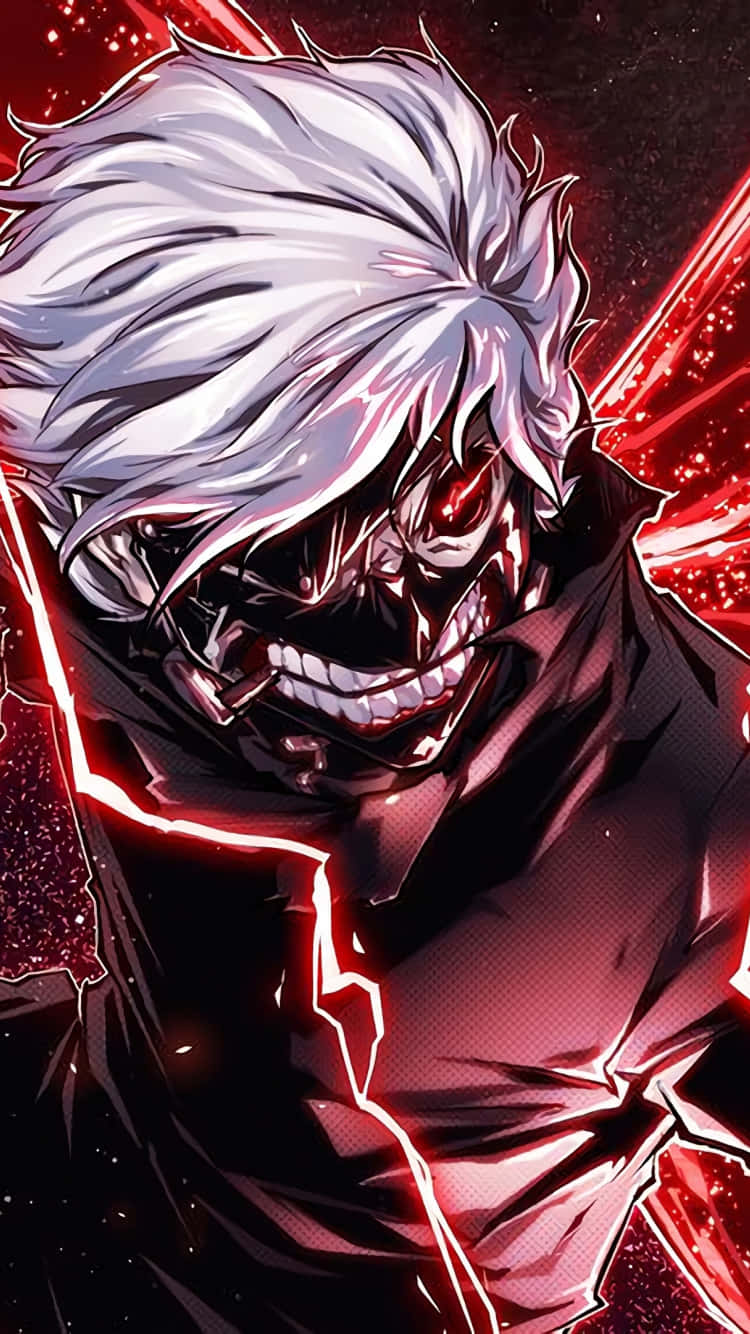 A Character With White Hair And Red Lights Wallpaper