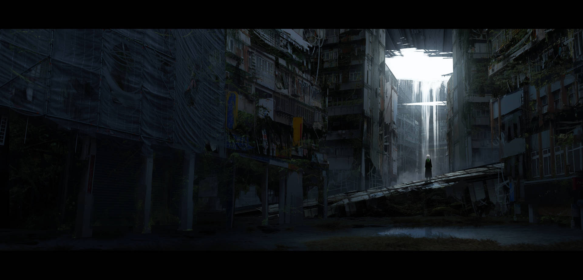 Mørk anime dystopisk by scene. Wallpaper