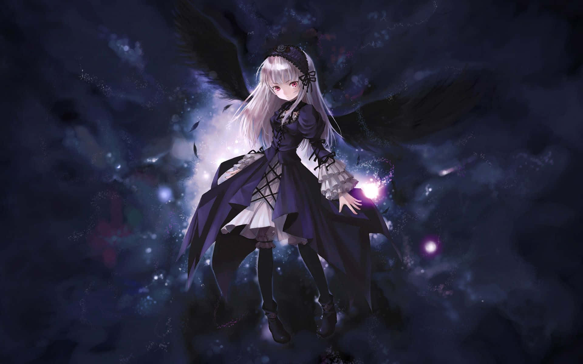 Dark Anime Girl under the night sky Wallpaper