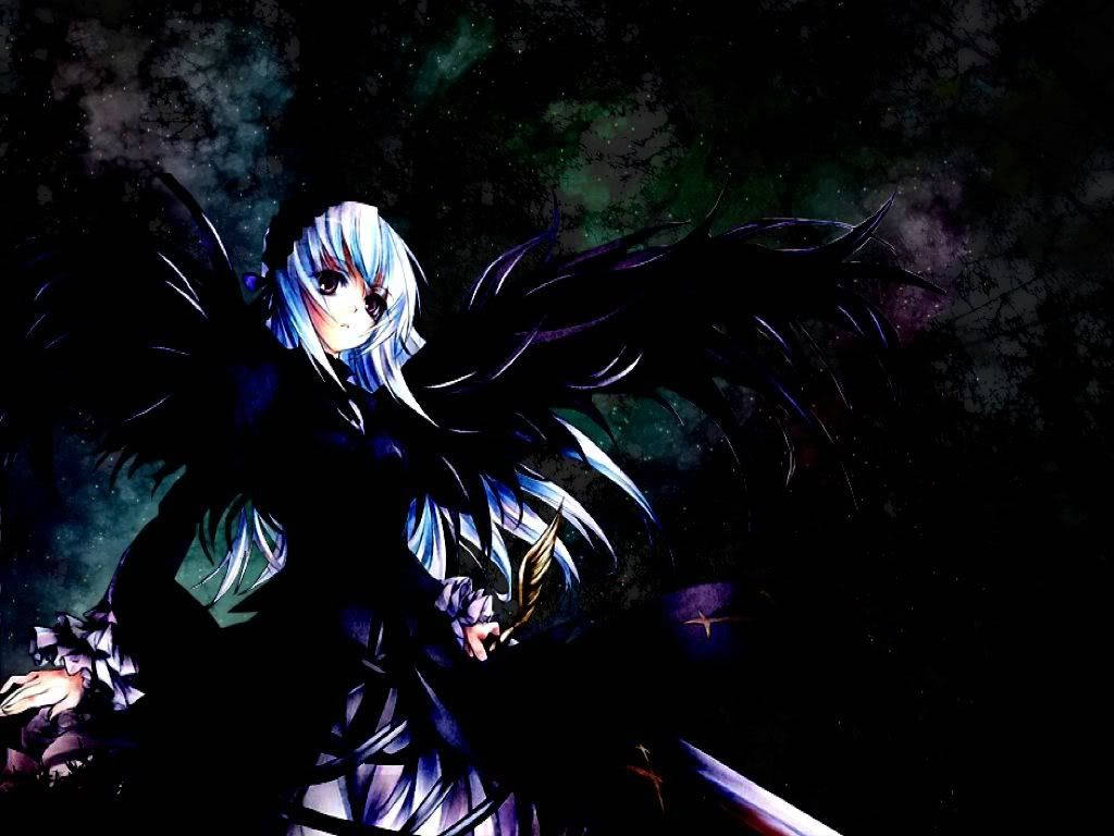 Dark Anime Girl In Black Wings Wallpaper