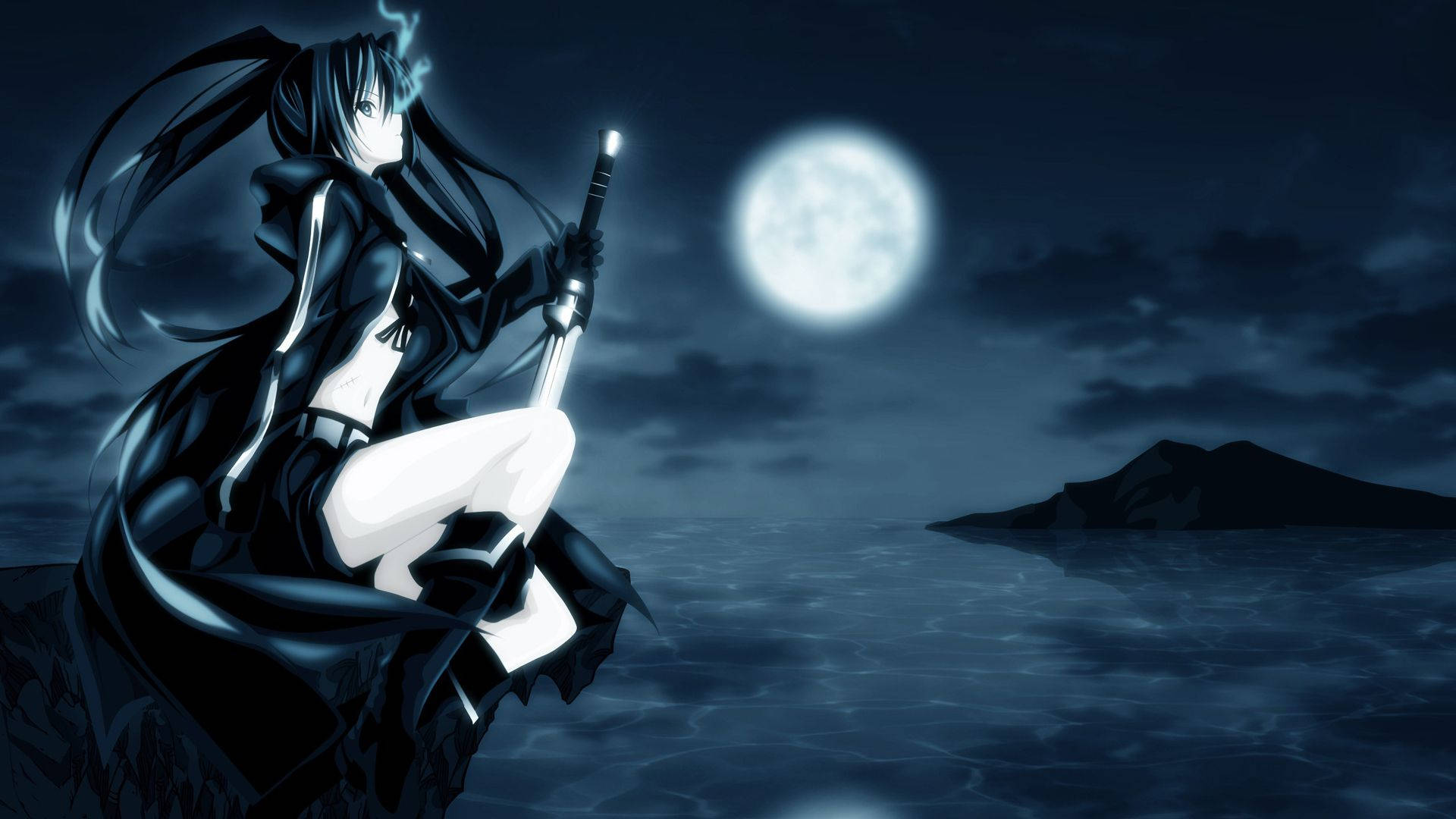 Dark Anime Girl Under Moonlight Wallpaper