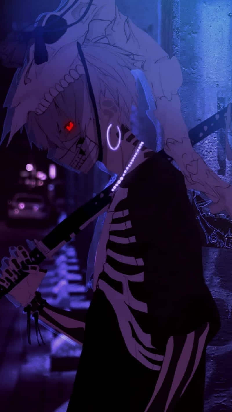 En dødelig synsvinkel af en mørk anime pige, der er faret vild i et forbandet skov, omgivet af dødens skygger.