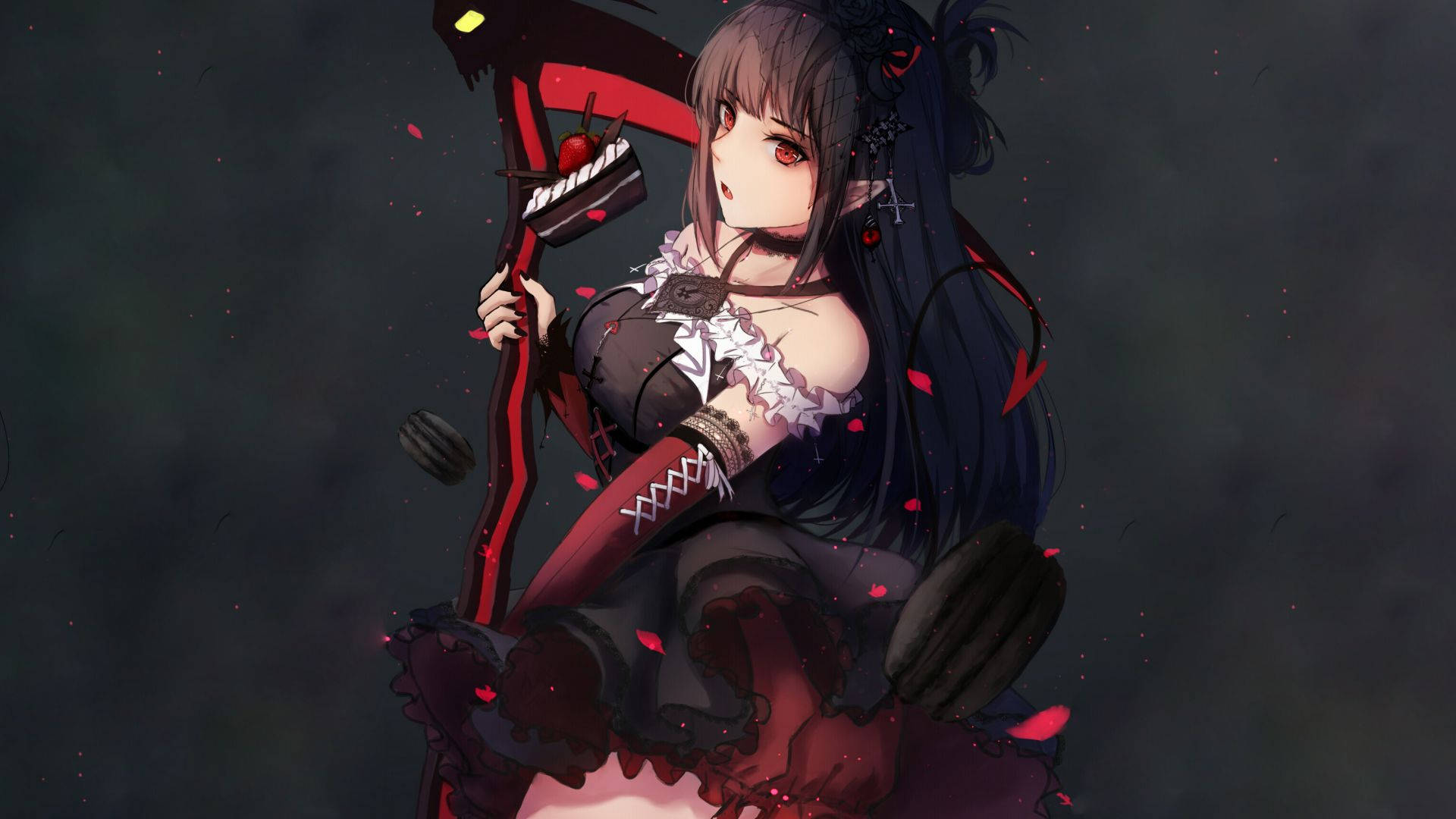 Mørk Anime Rød Djævelpige Wallpaper