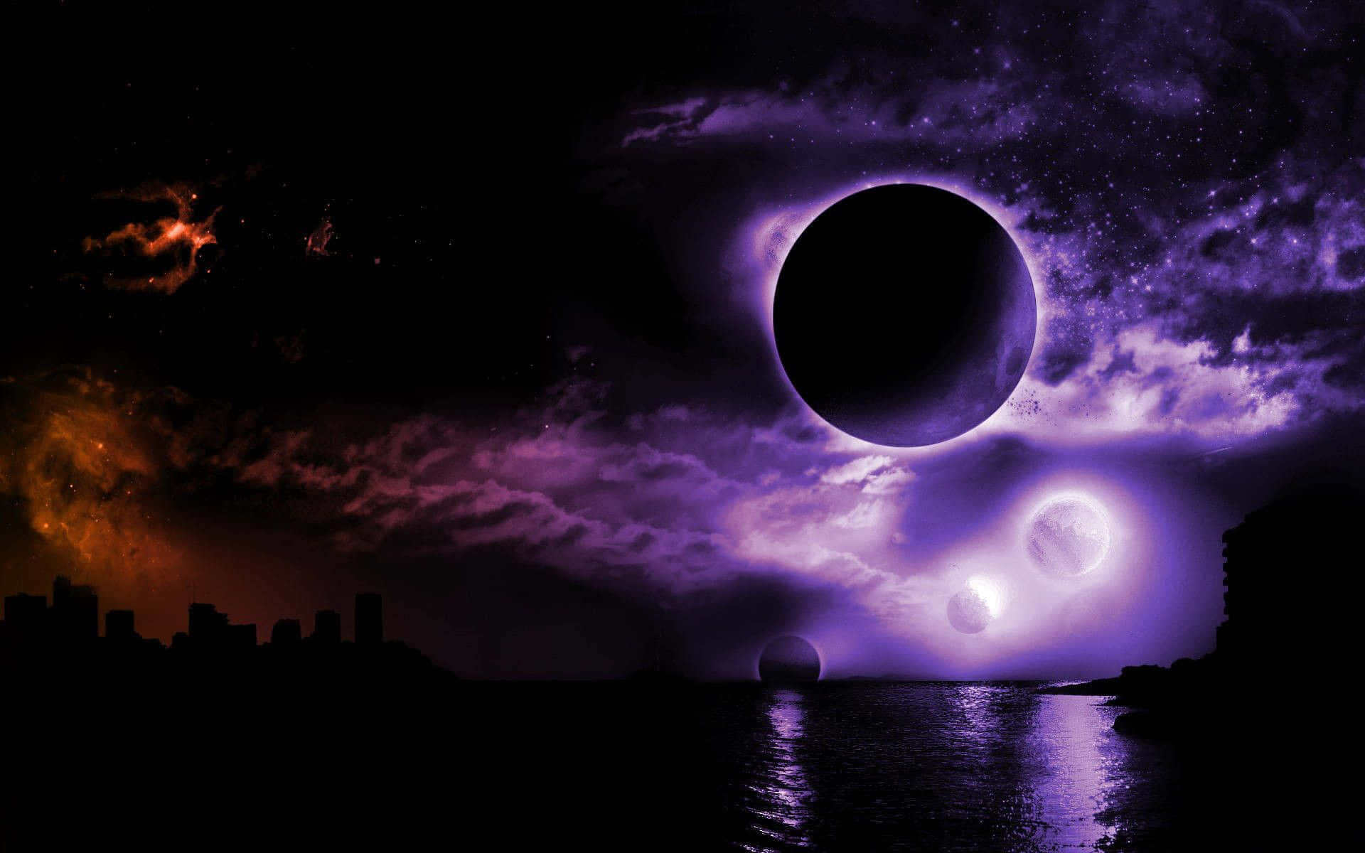 A Purple And Purple Sky With Two Black Circles Wallpaper